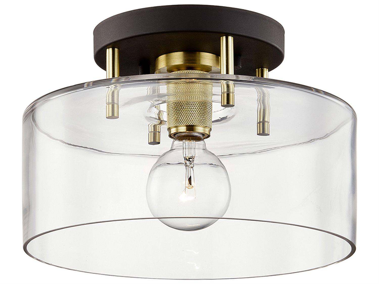 Troy Lighting Bergamot Station 1-Light Bronze Brass Glass Drum Semi Flush Mount