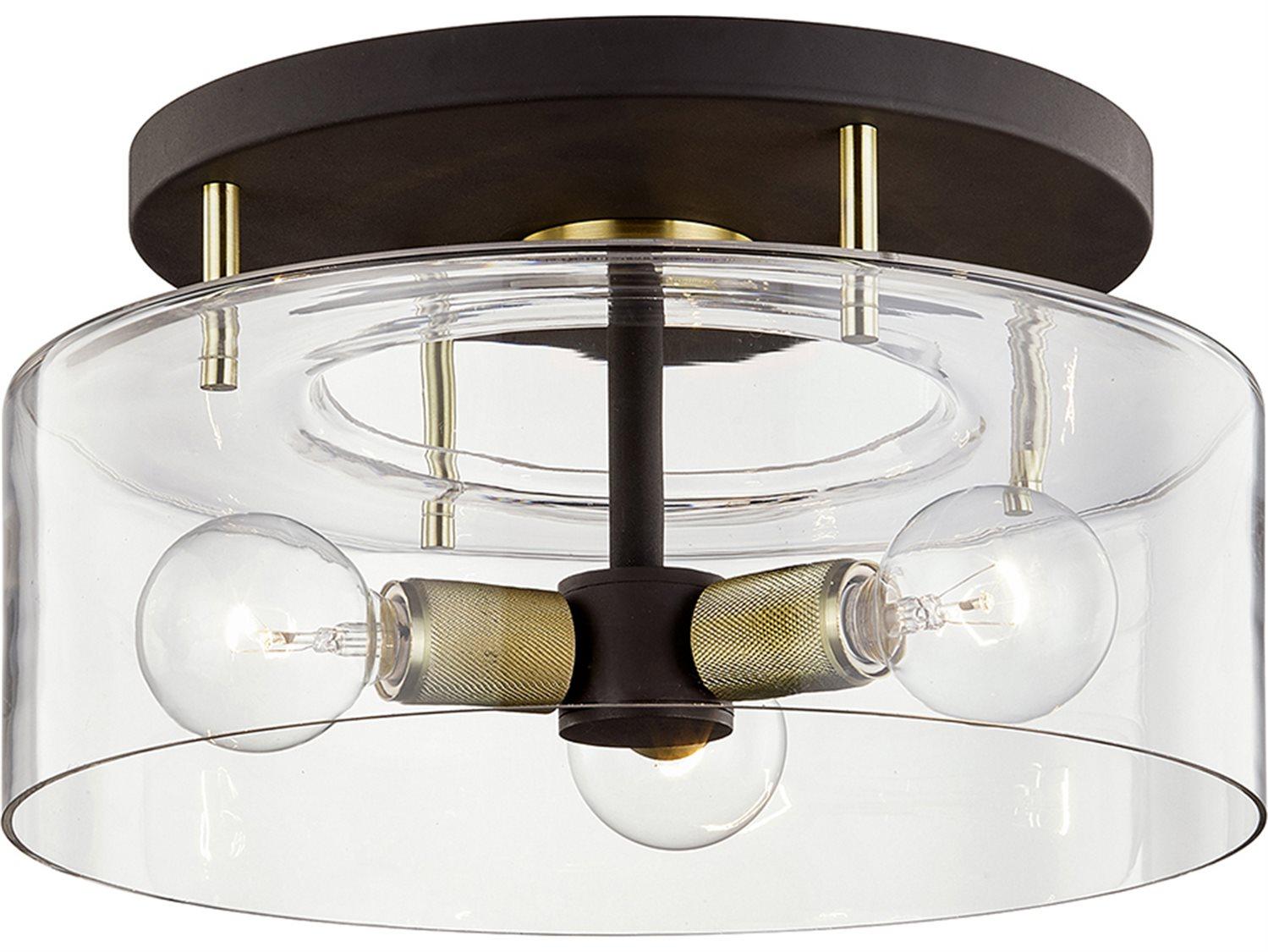 Troy Lighting Bergamot Station 3-Light Bronze Brass Glass Drum Semi Flush Mount