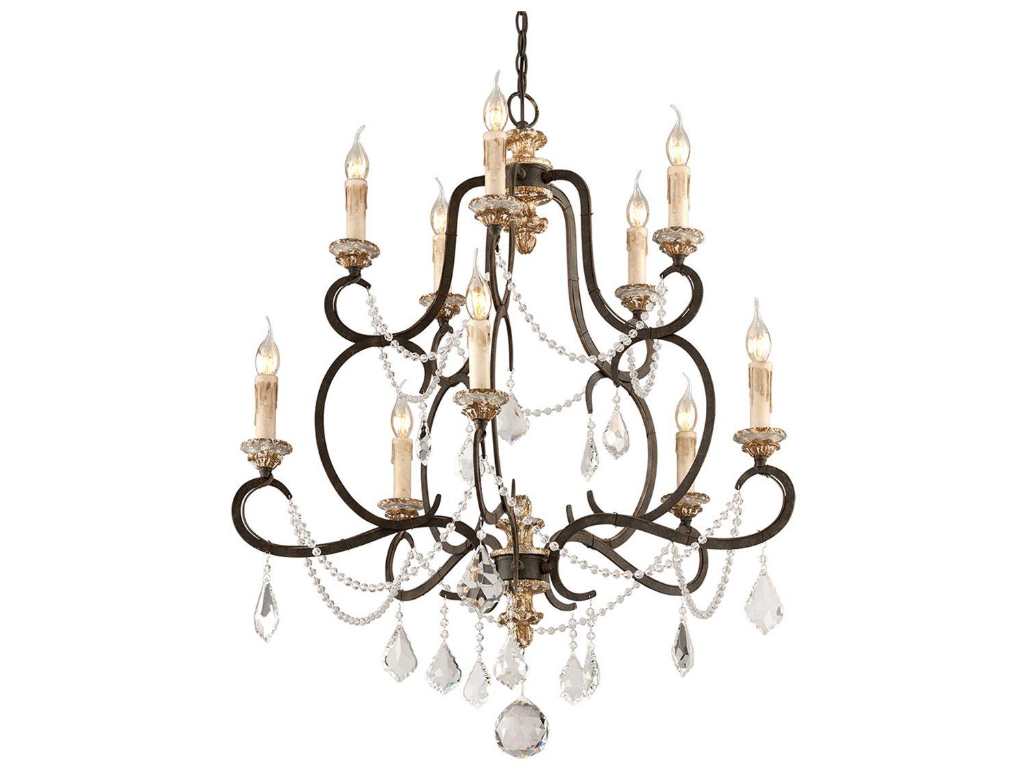 Troy Lighting Bordeaux 10-Light Parisian Bronze Crystal Candelabra Chandelier