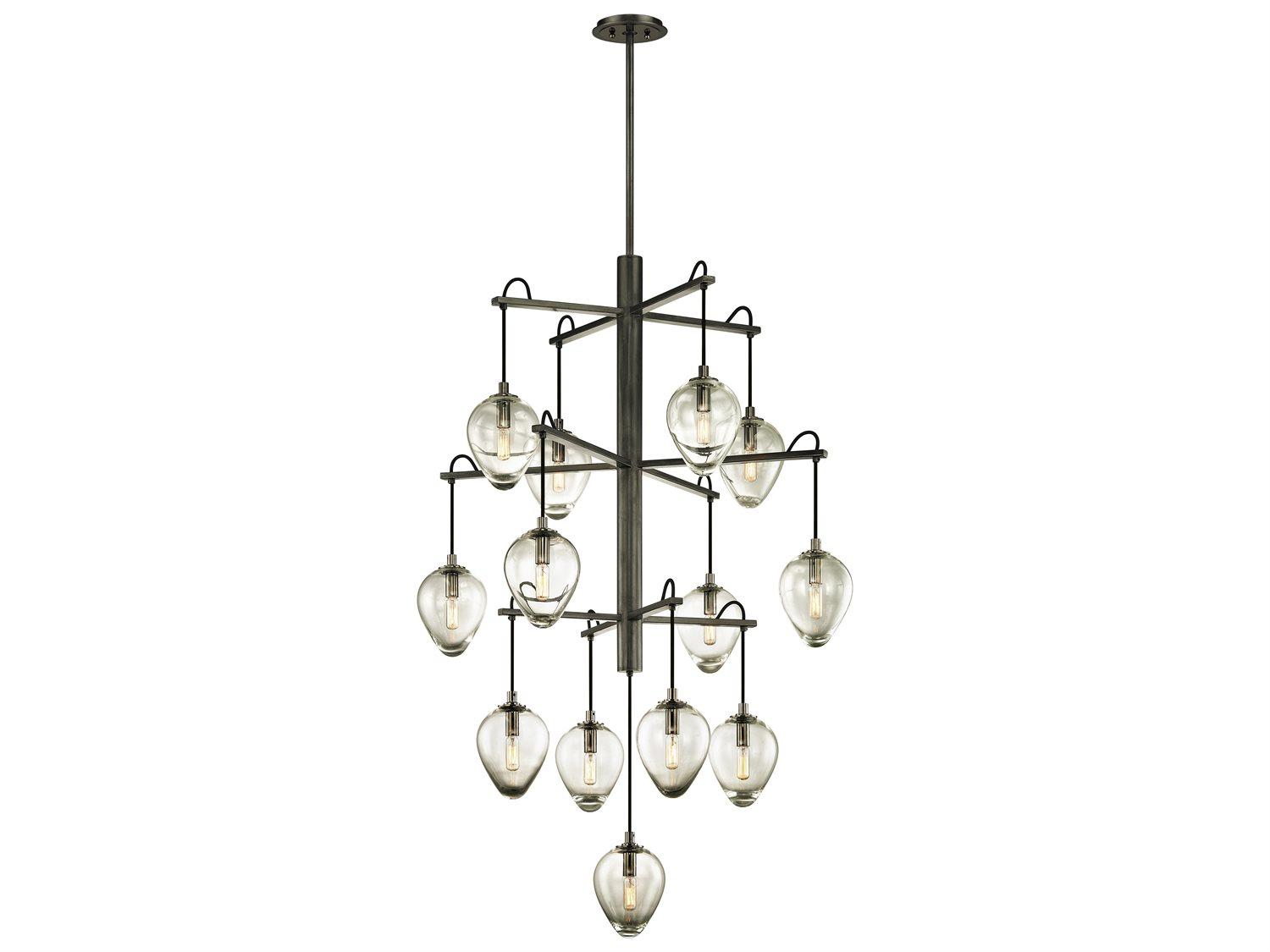Troy Lighting Brixton 13-Light Gunmetal Glass Tiered Pendant