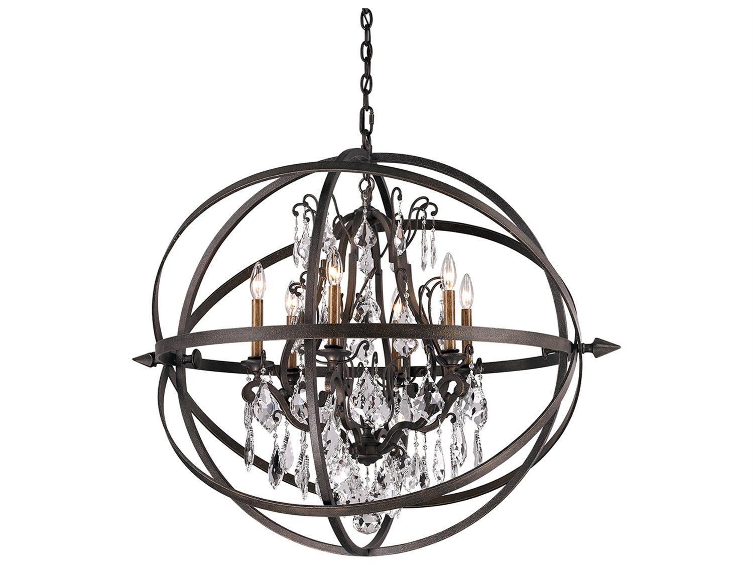 Troy Lighting Byron 6-Light Vintage Bronze Crystal Candelabra Globe Chandelier