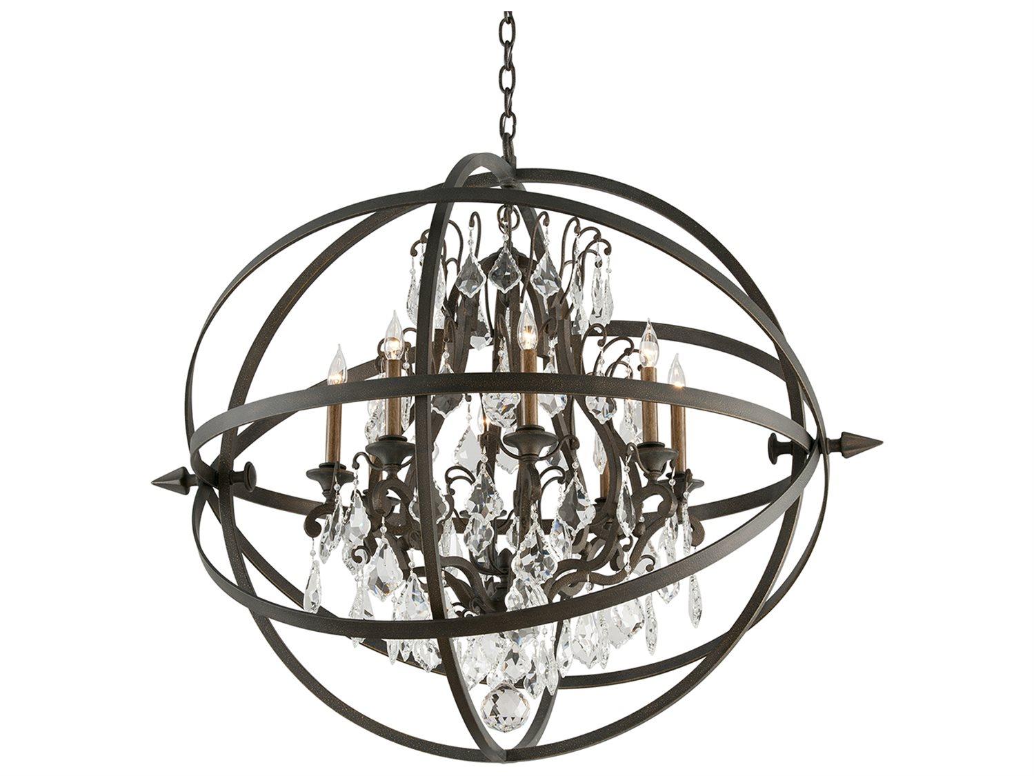 Troy Lighting Byron 8-Light Vintage Bronze Crystal Candelabra Globe Chandelier