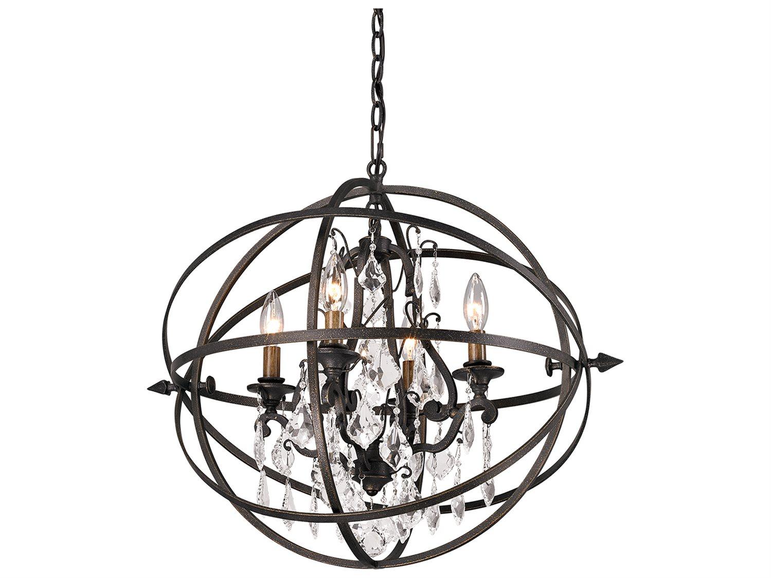 Troy Lighting Byron 4-Light Vintage Bronze Crystal Candelabra Globe Chandelier
