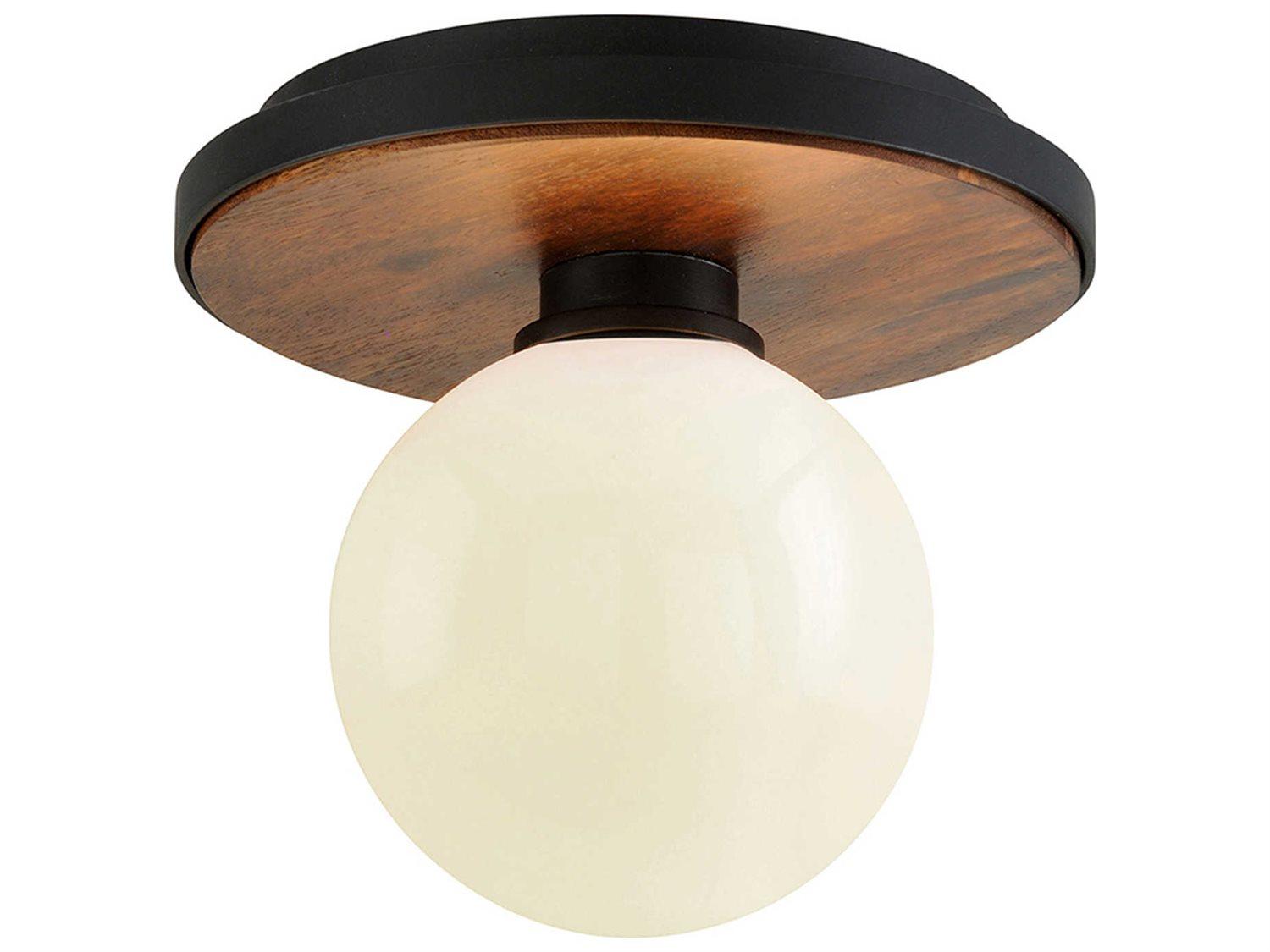 Troy Lighting Cadet 1-Light Black Natural Acacia Brown Glass Globe Flush Mount