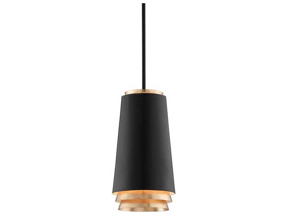 Troy Lighting Fahrenheit 1-Light Textured Black With Gold Leaf Accents LED Mini Pendant