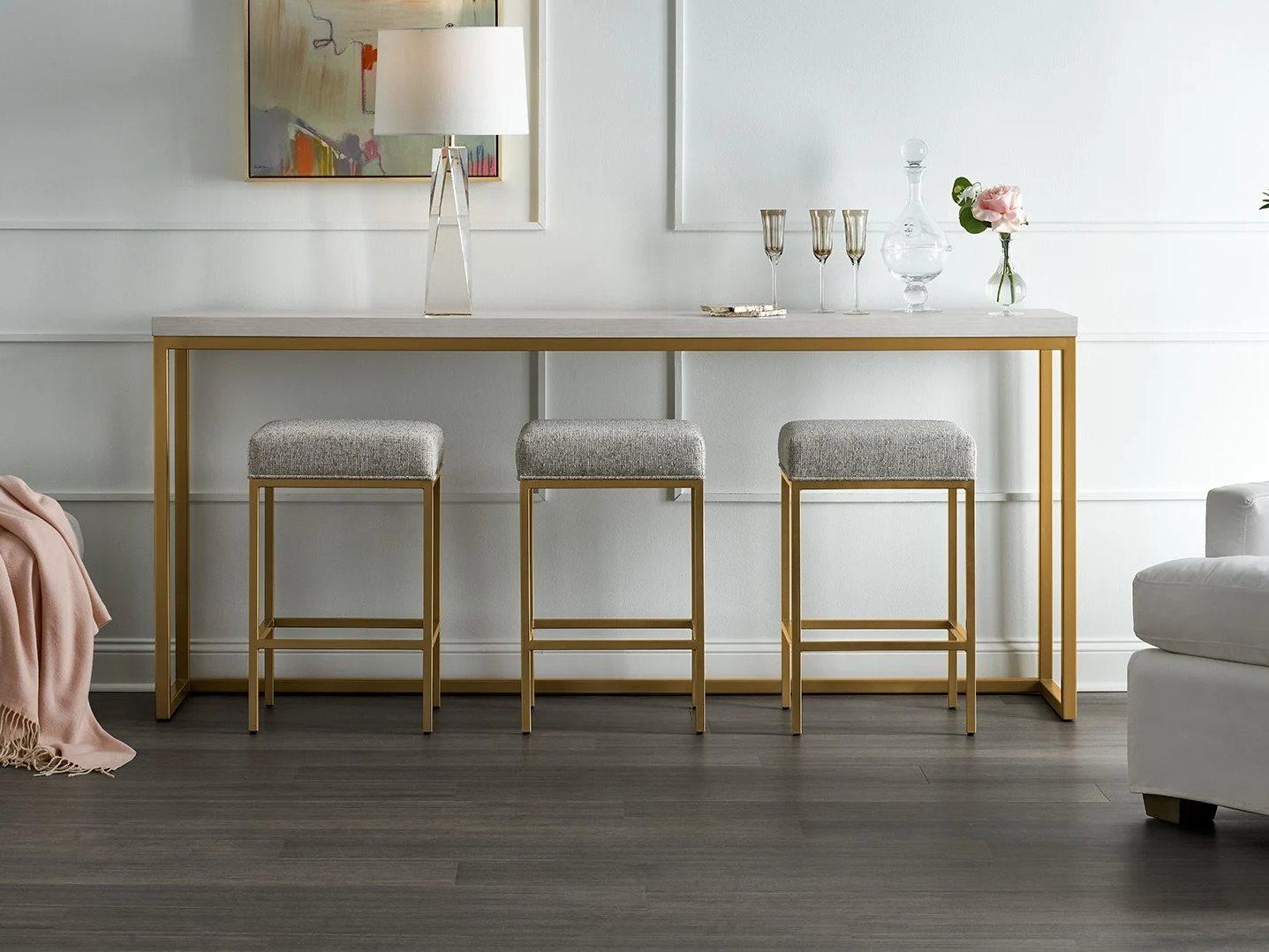 Universal Furniture Miranda Kerr Rectangular Stone Alabaster Soft Gold Console Table