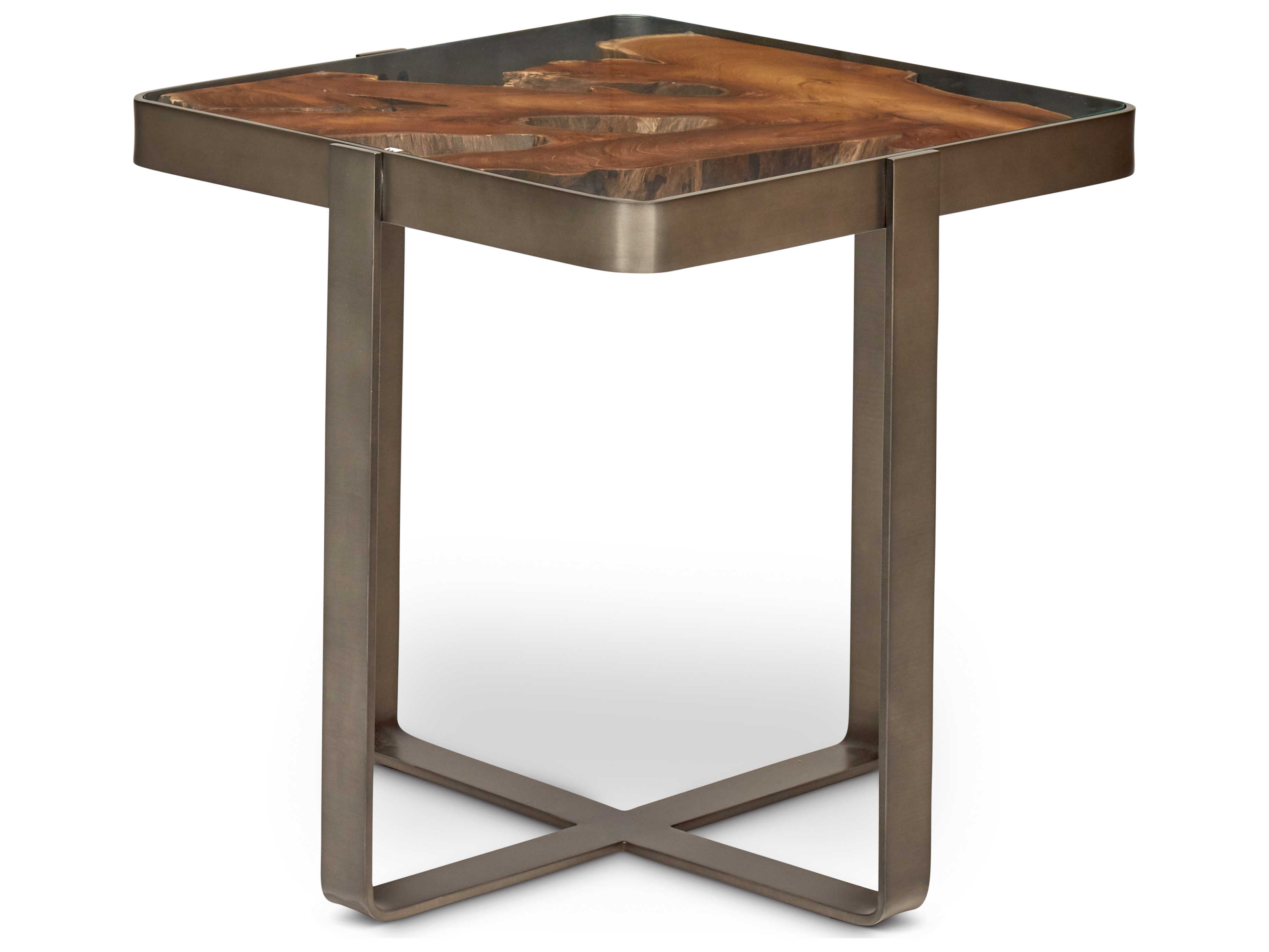 Urbia Ie Series Square Glass Teak Galvanized Gray End Table