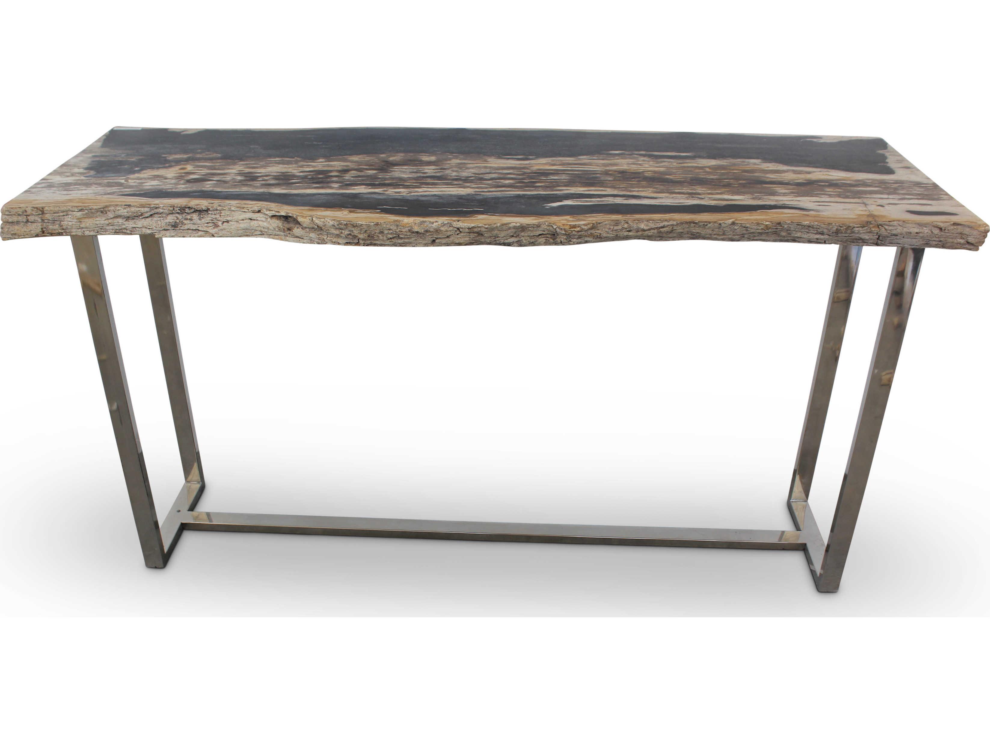 Urbia Relique Rectangular Wood Natural Dark Polished Stainless Steel Console Table
