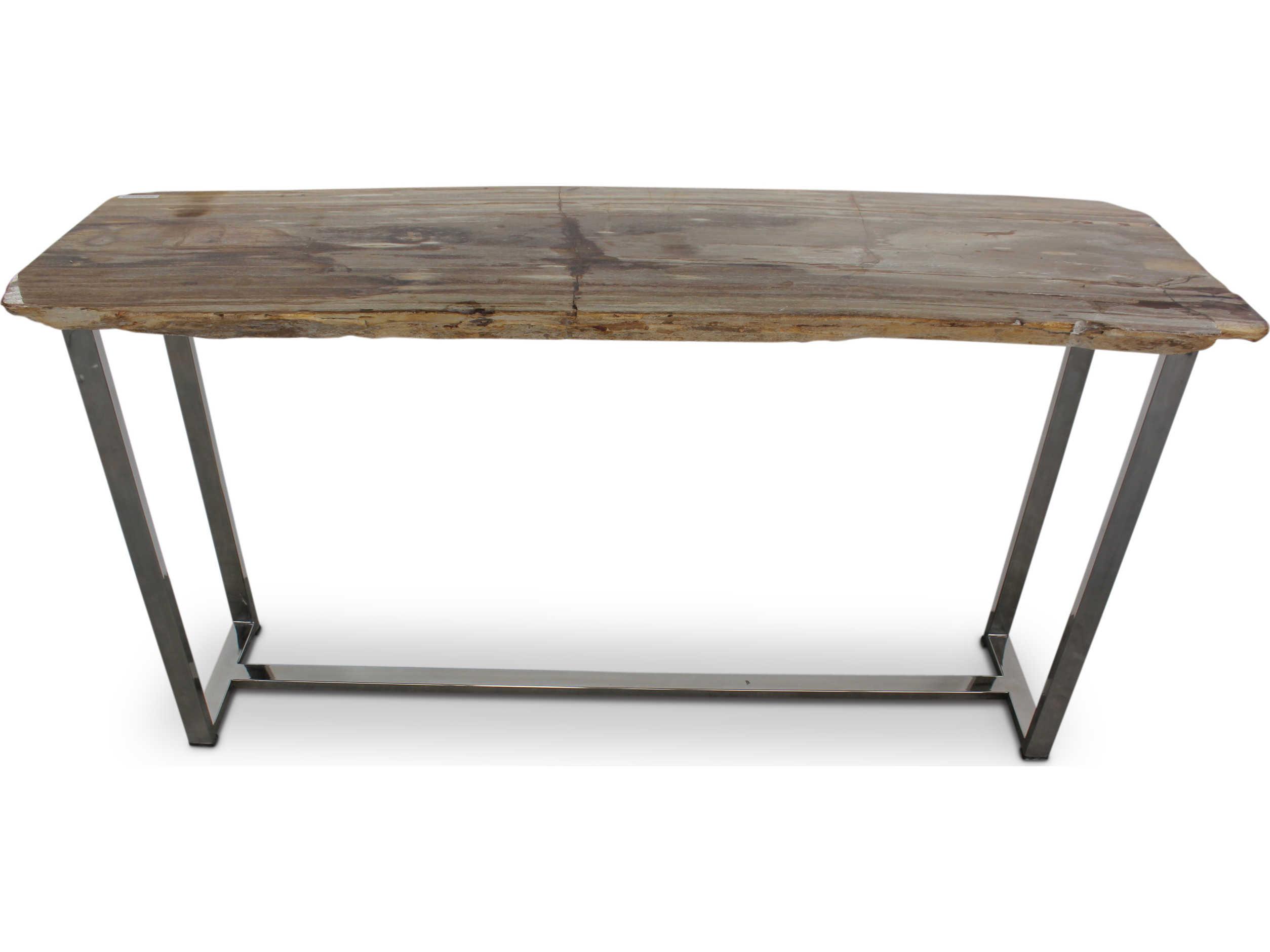 Urbia Relique Rectangular Wood Natural Light Polished Stainless Steel Console Table