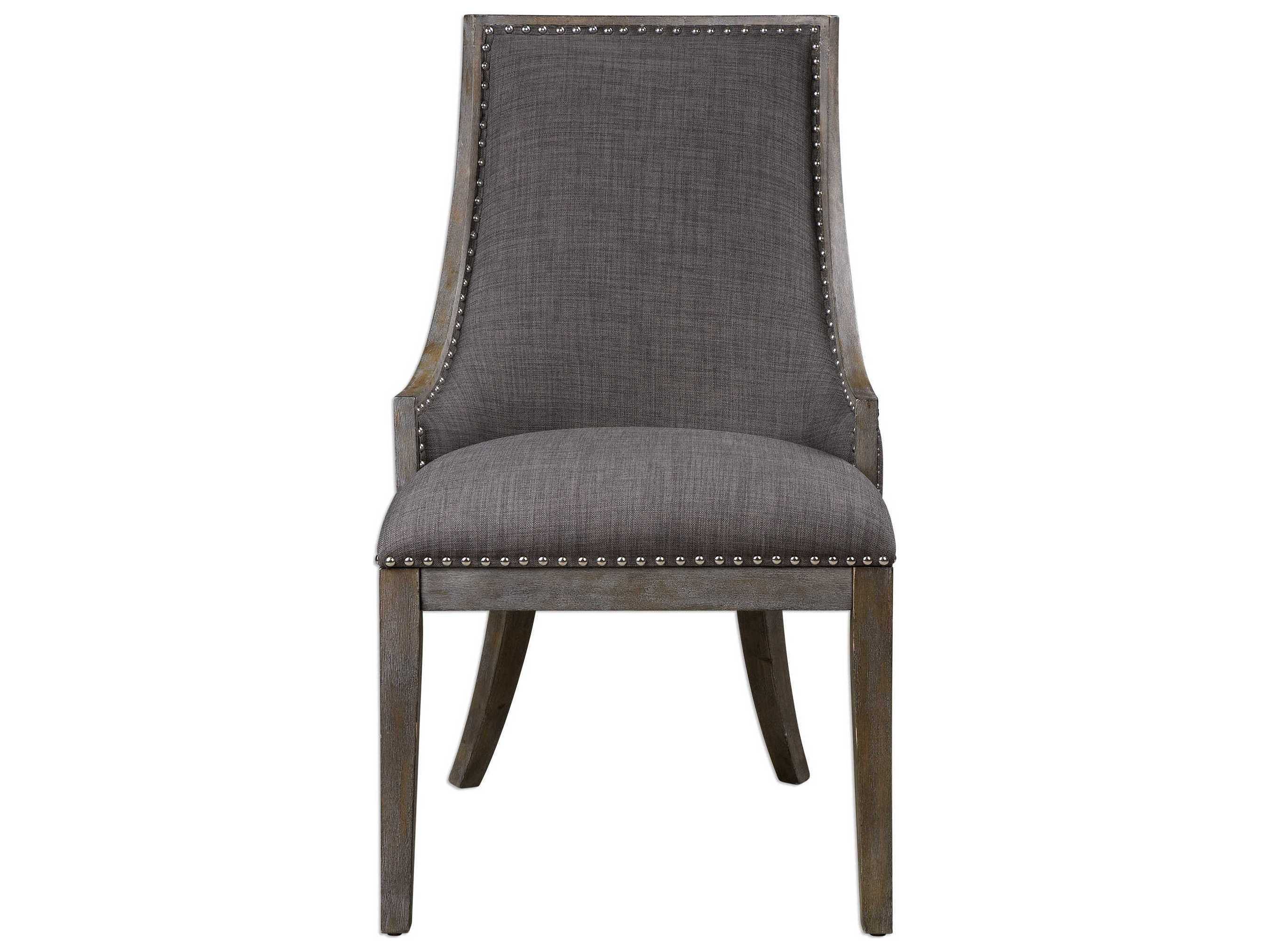 Uttermost Aidrian Solid Wood Gray Upholstered Arm Dining Chair