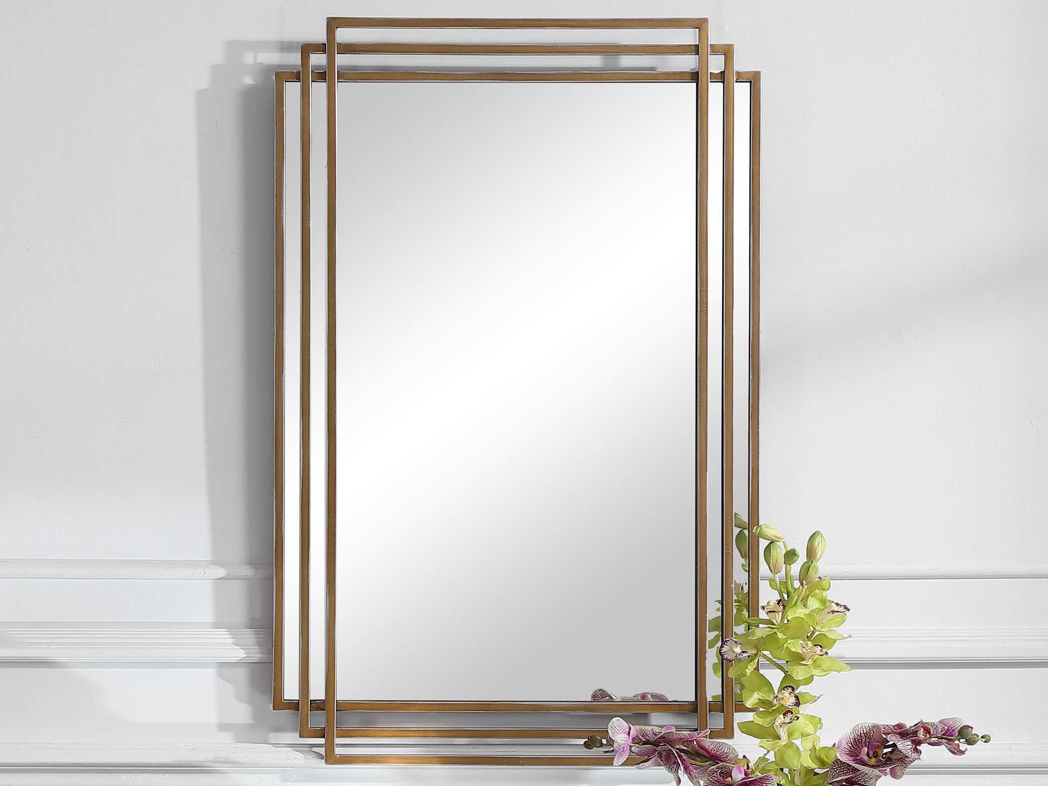 Uttermost Amherst Distressed Brushed Gold Rectangular Wall Mirror