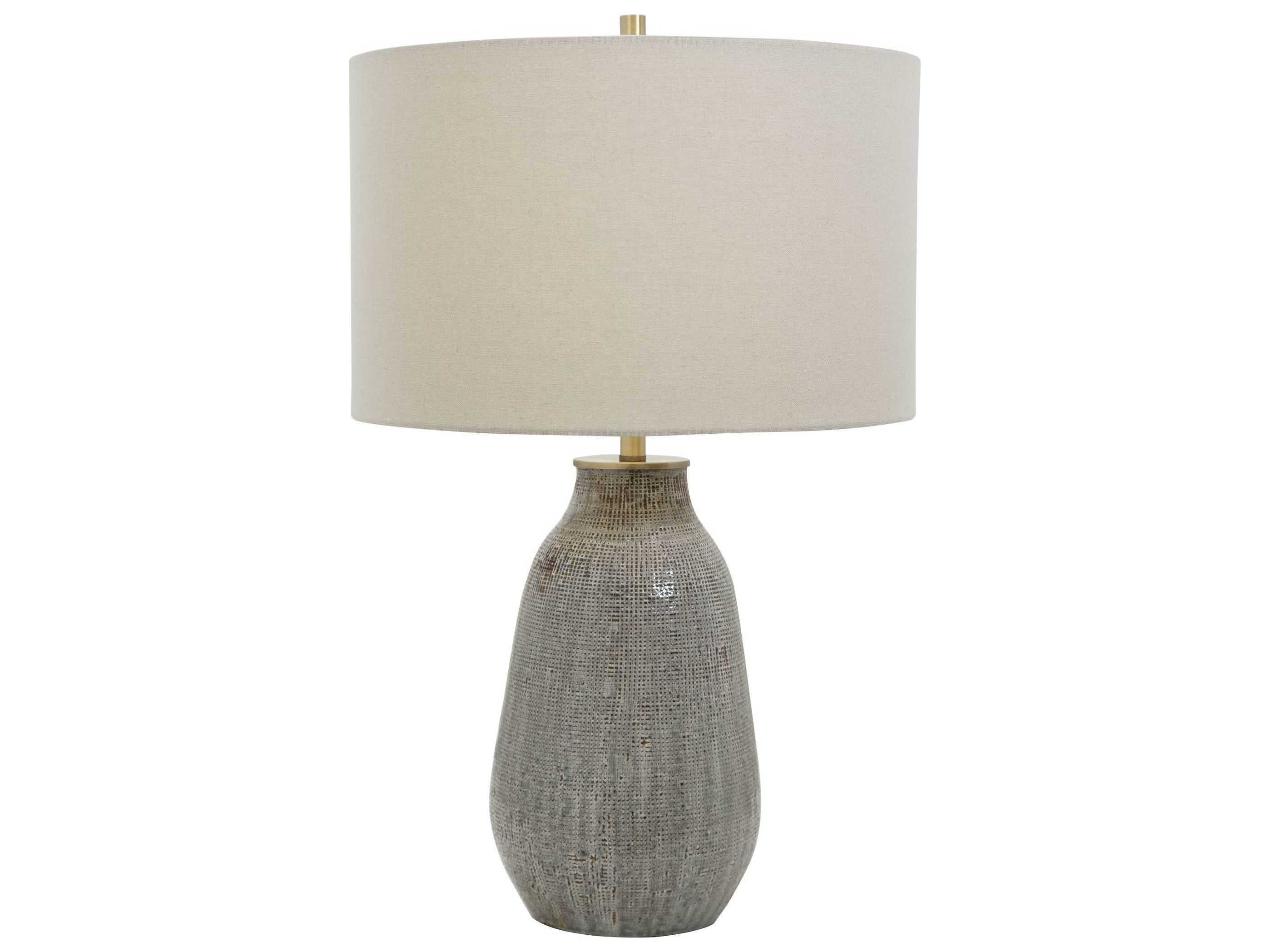 Uttermost Monacan Neutral Gray Taupe Rust Brown Round Hardback Drum Buffet Lamp