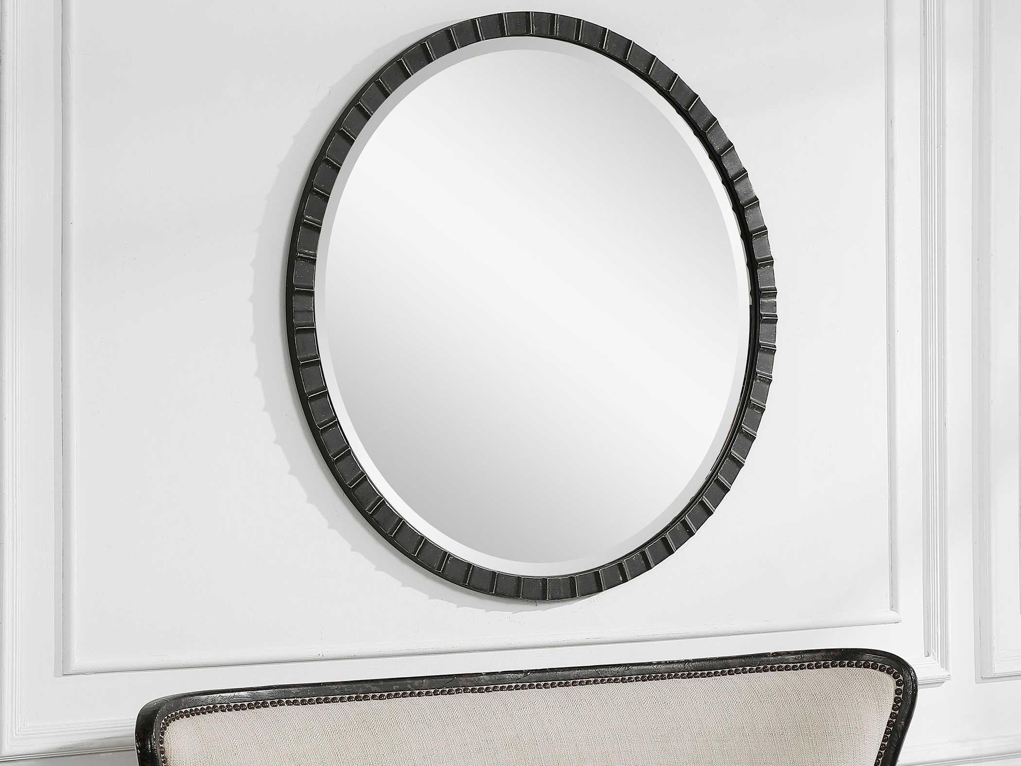 Uttermost Dandridge Distressed Matte Black Round Wall Mirror