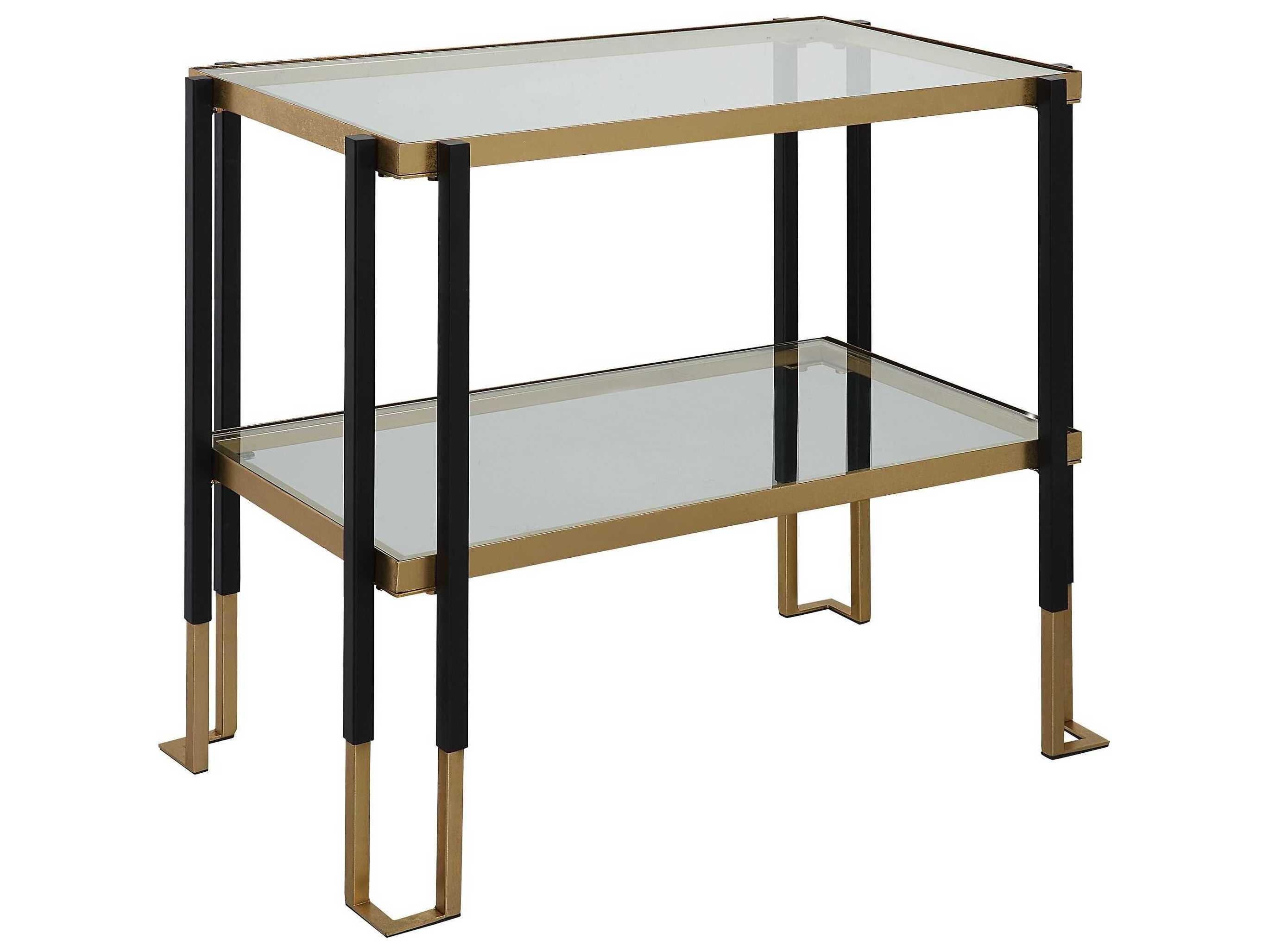 Uttermost Kentmore Rectangular Glass Matte Black Brushed Gold End Table