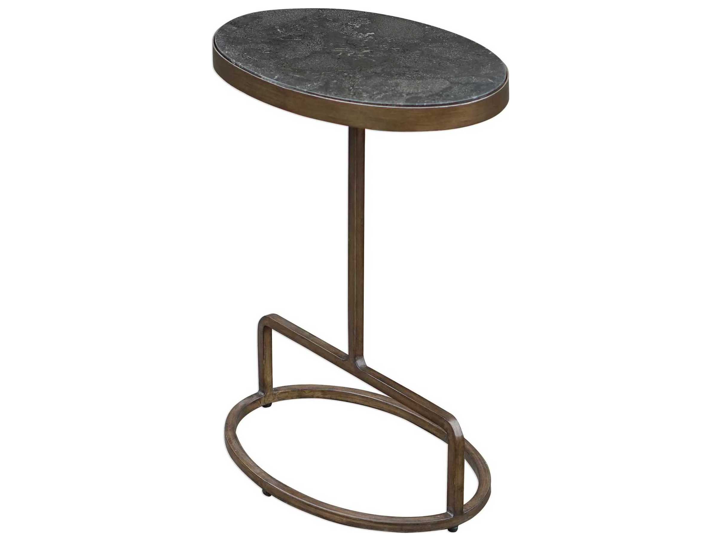 Uttermost Jessenia Oval Stone Antique Brushed Gold End Table