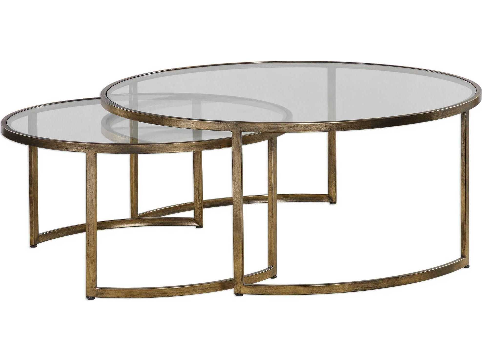 Uttermost Rhea Round Glass Antiqued Gold Leaf Coffee Table