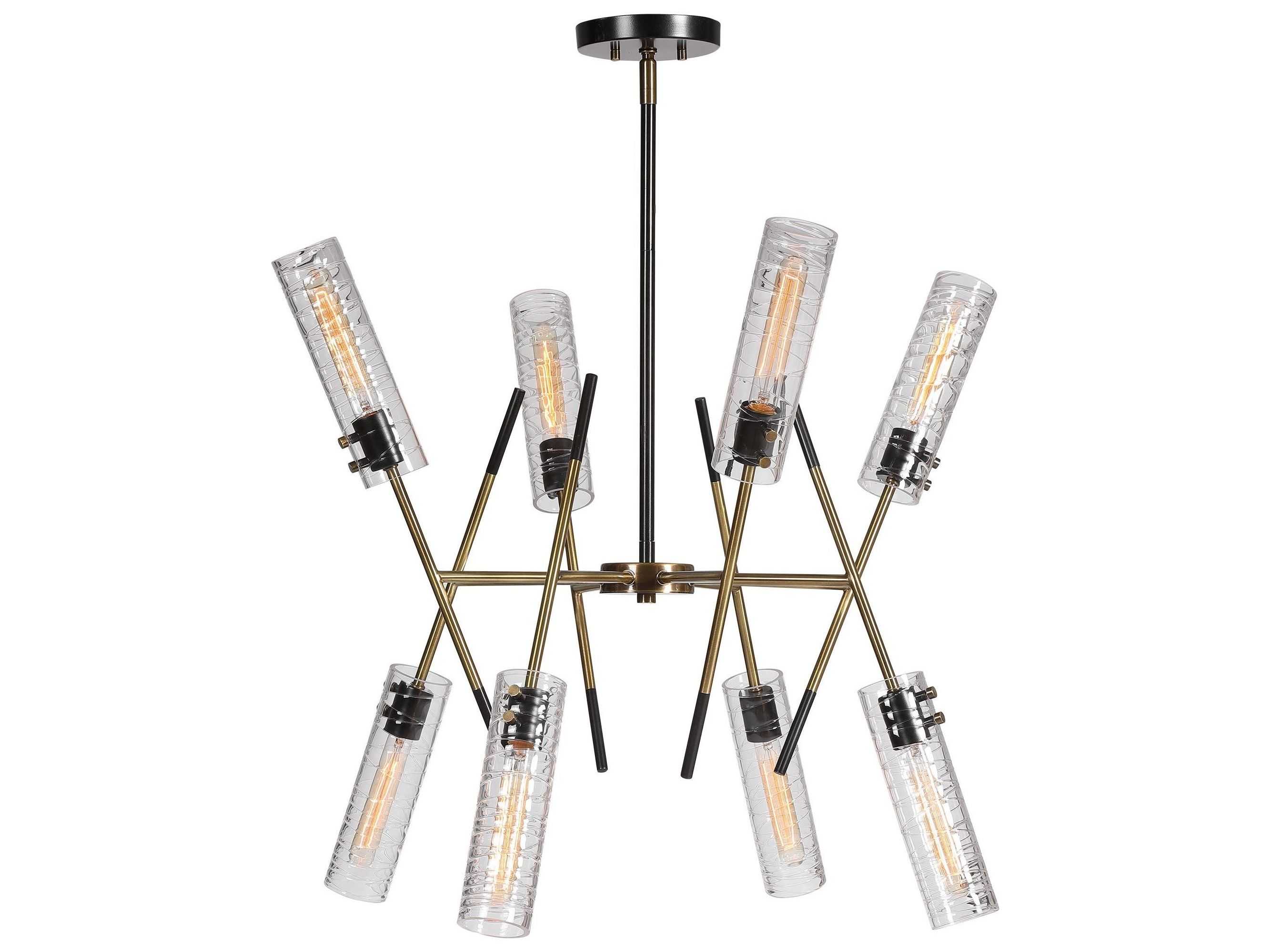 Uttermost Telesto 8-Light Textured Black Antique Brass Glass Cylinder Chandelier