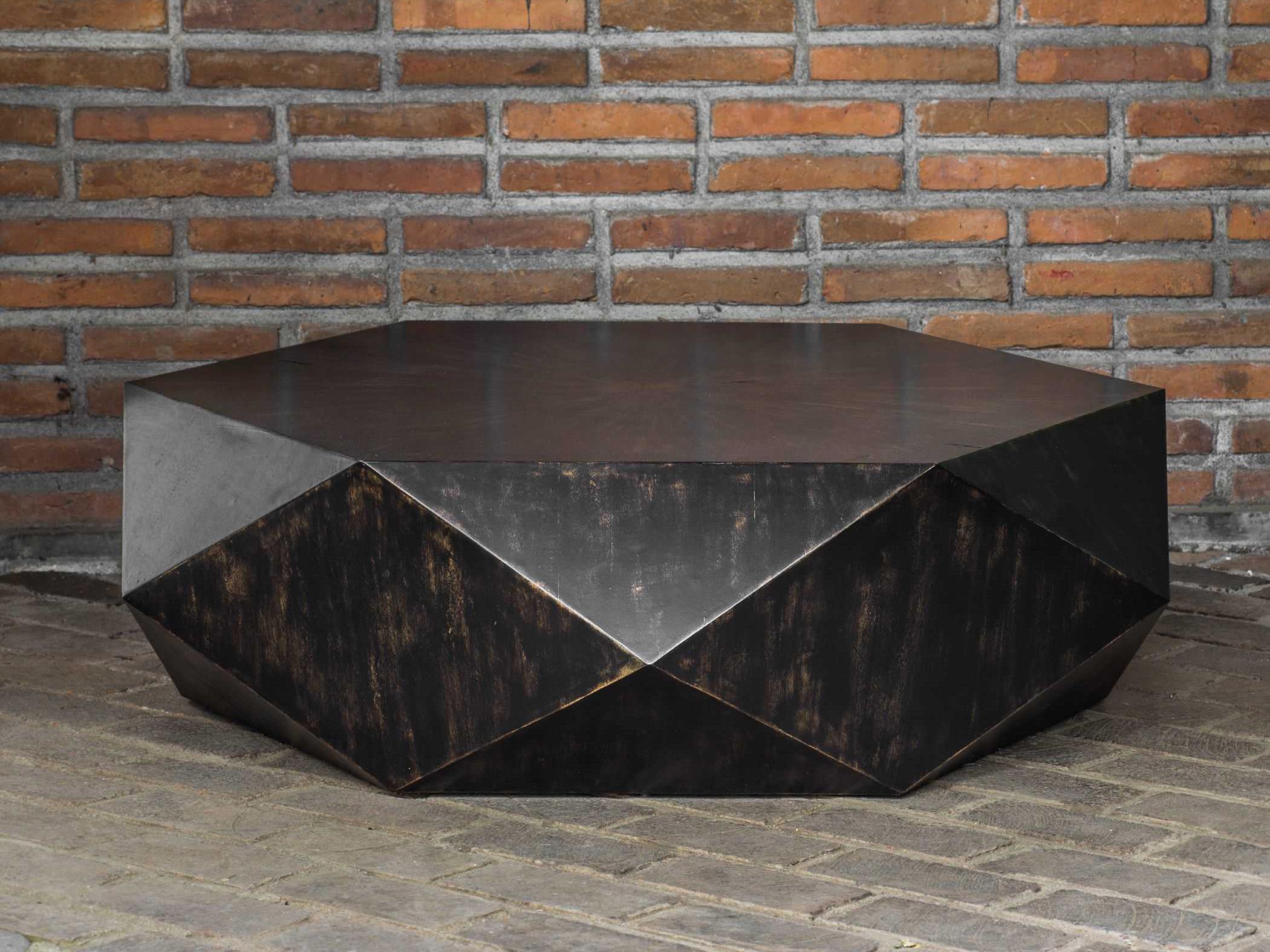 Uttermost Volker Hexagon Wood Worn Black Coffee Table