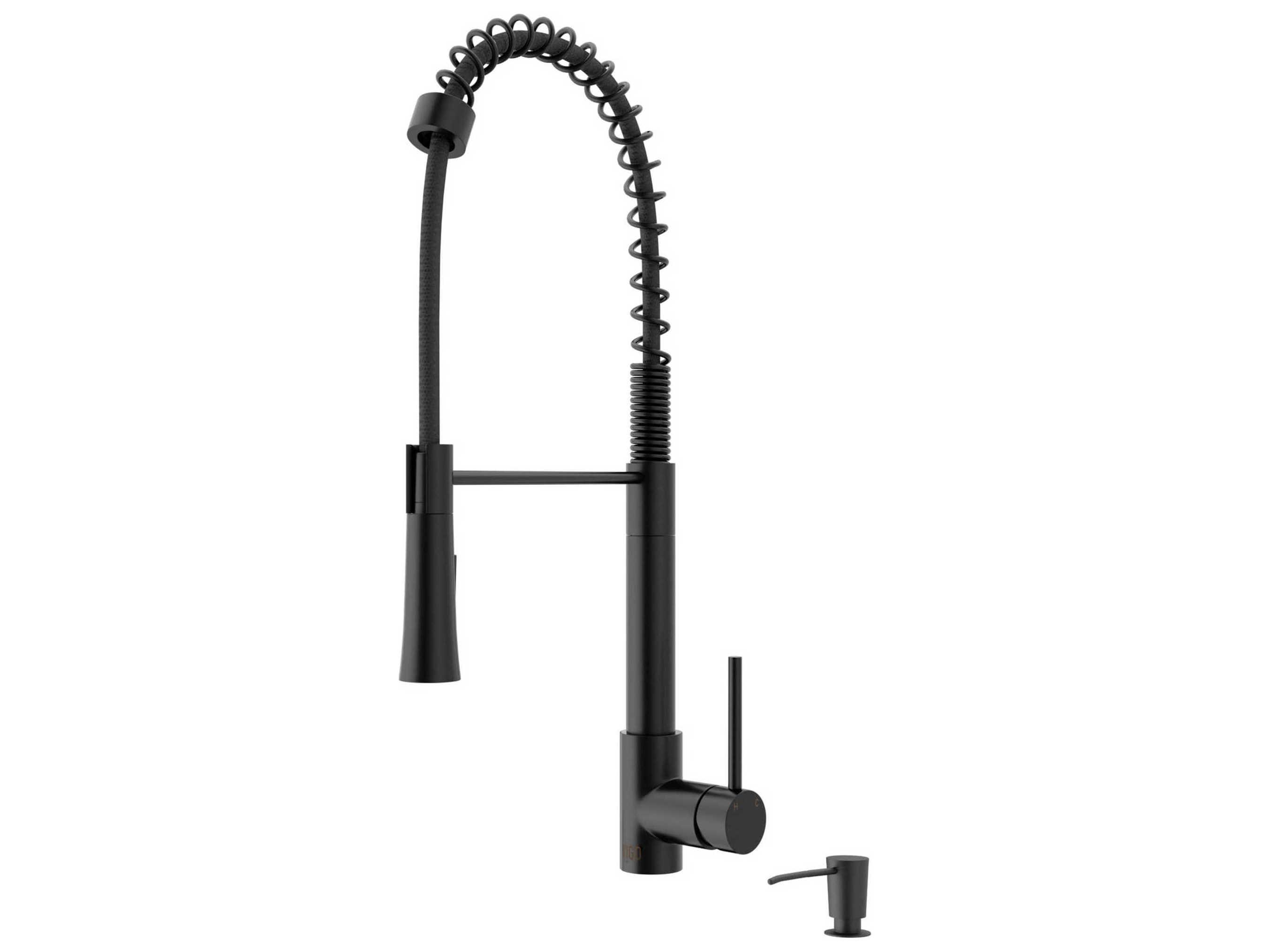 Vigo Laurelton Matte Black 1-Handle Deck Mount Pull-Down Kitchen Faucet with Soap Dispenser