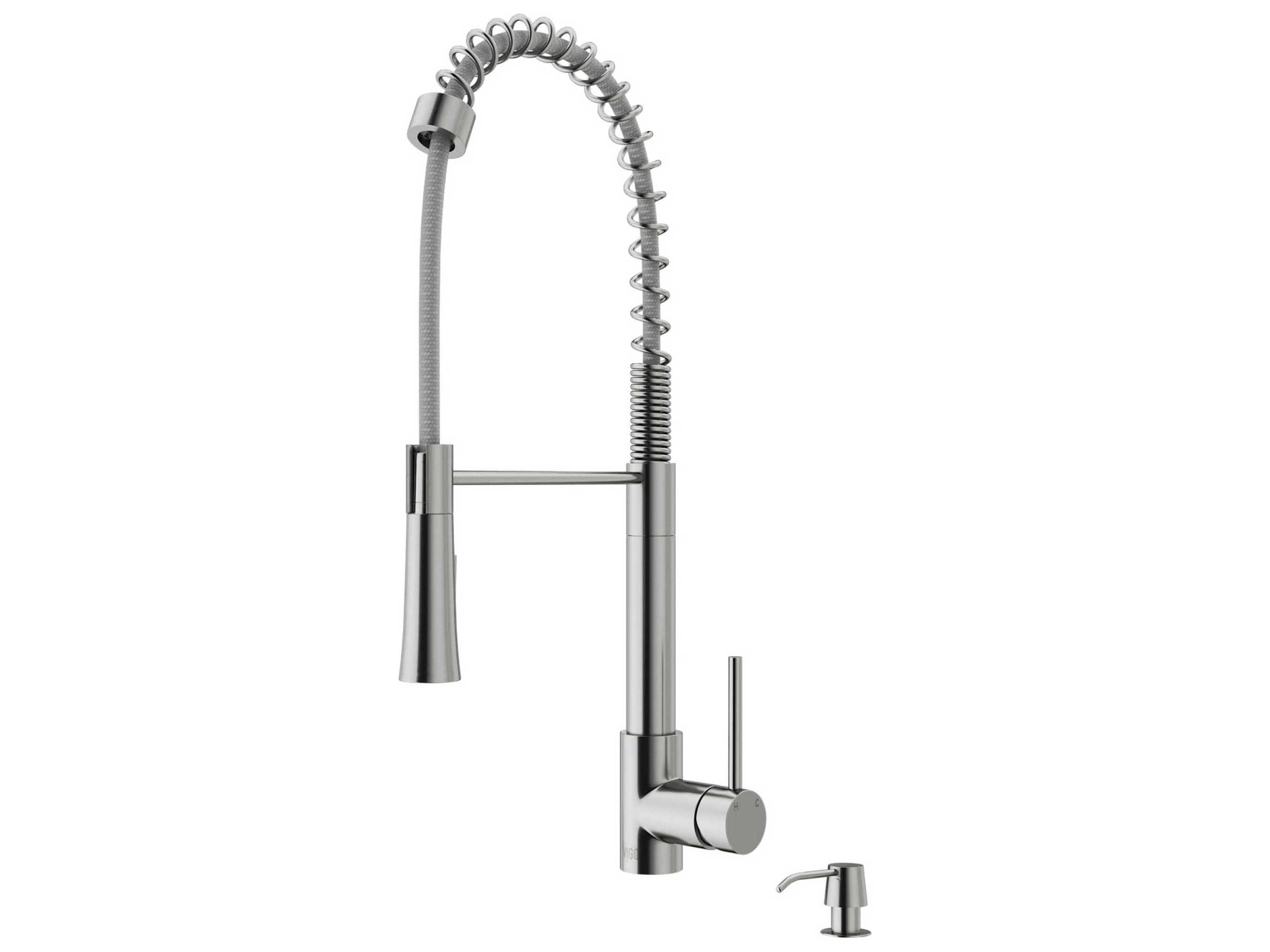 Vigo Laurelton Stainless Steel 1-Handle Deck Mount Pull-Down Kitchen Faucet with Soap Dispenser