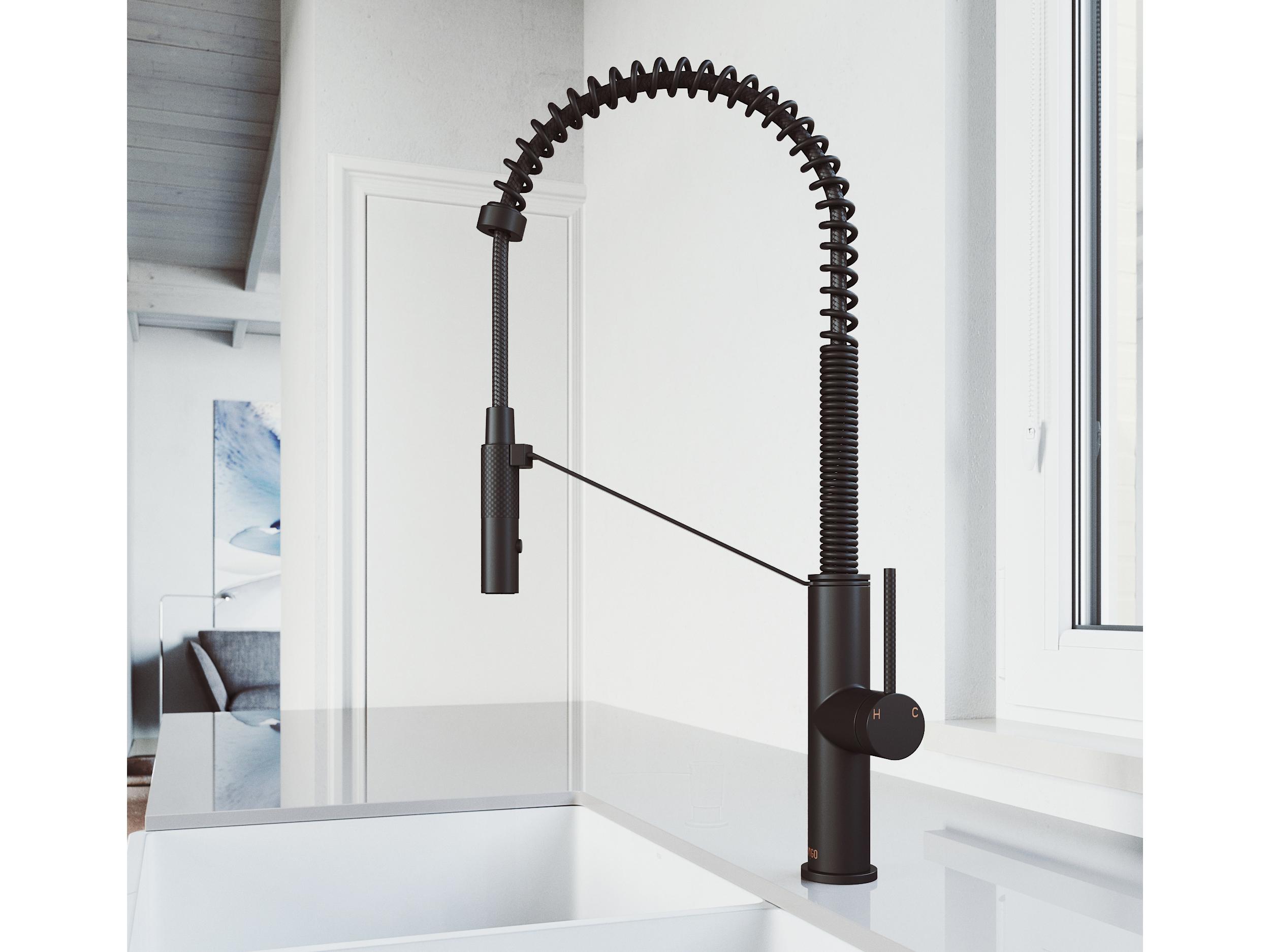 Vigo Livingston Matte Black Magnetic 1-Handle Deck Mount Pull-Down Kitchen Faucet