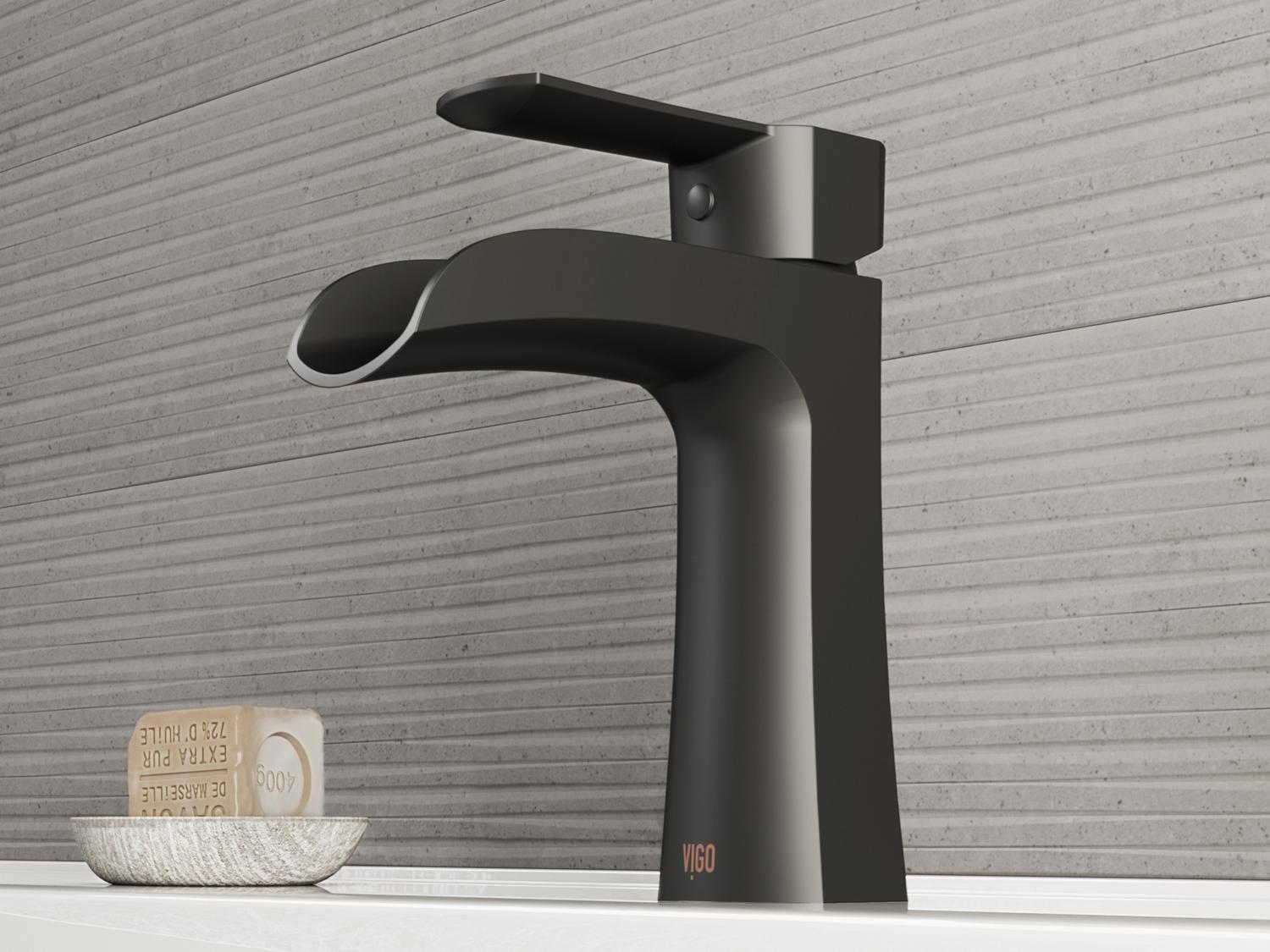Vigo Paloma Matte Black 1-Handle Waterfall Vessel WaterSense Bathroom Faucet