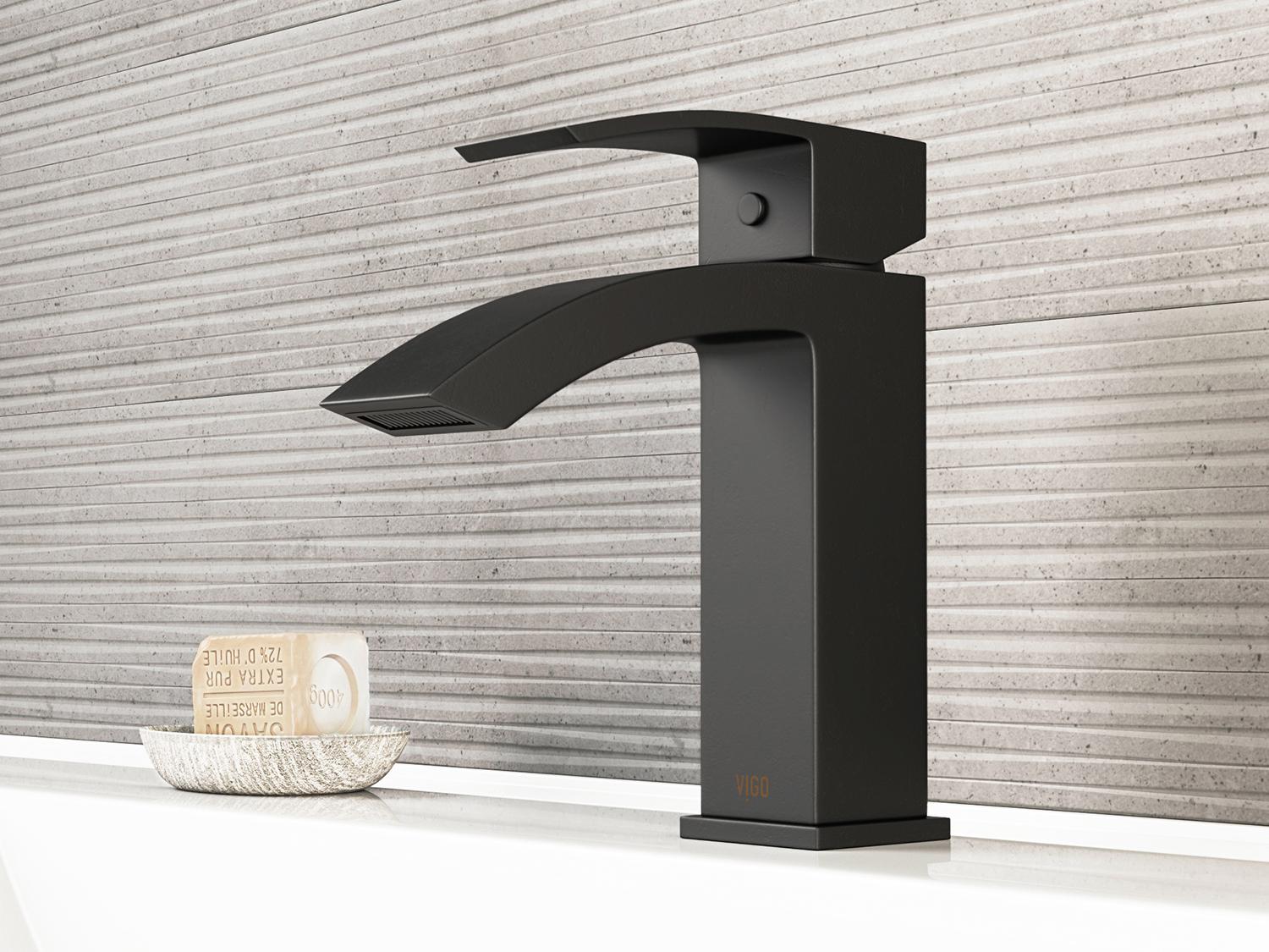 Vigo Satro Matte Black 1-Handle Vessel Waterfall Bathroom Faucet