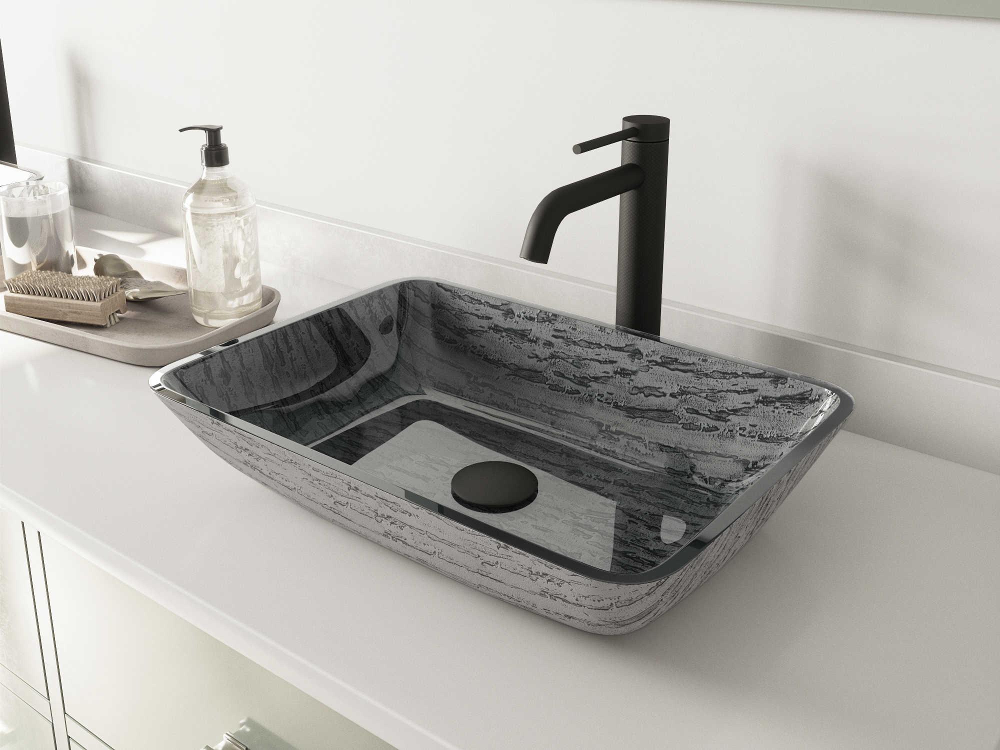 Vigo Titanium Slate Grey 18" Rectangular Vessel Bathroom Sink with Matte Black 1-Lever Lexington Faucet and Drain