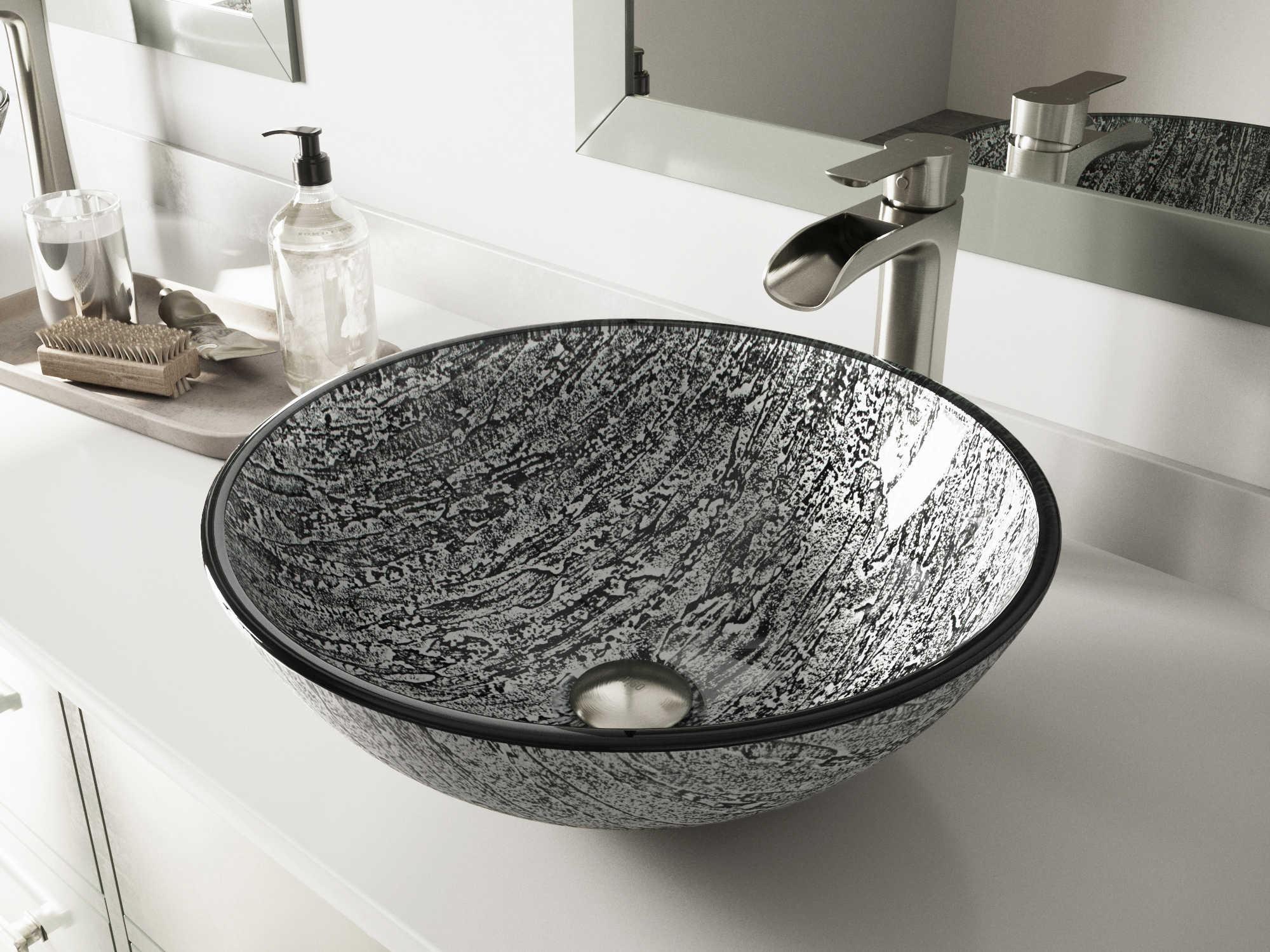Vigo Titanium Slate Grey 17" Round Vessel Bathroom Sink with Brushed Nickel 1-Lever Niko Faucet and Drain
