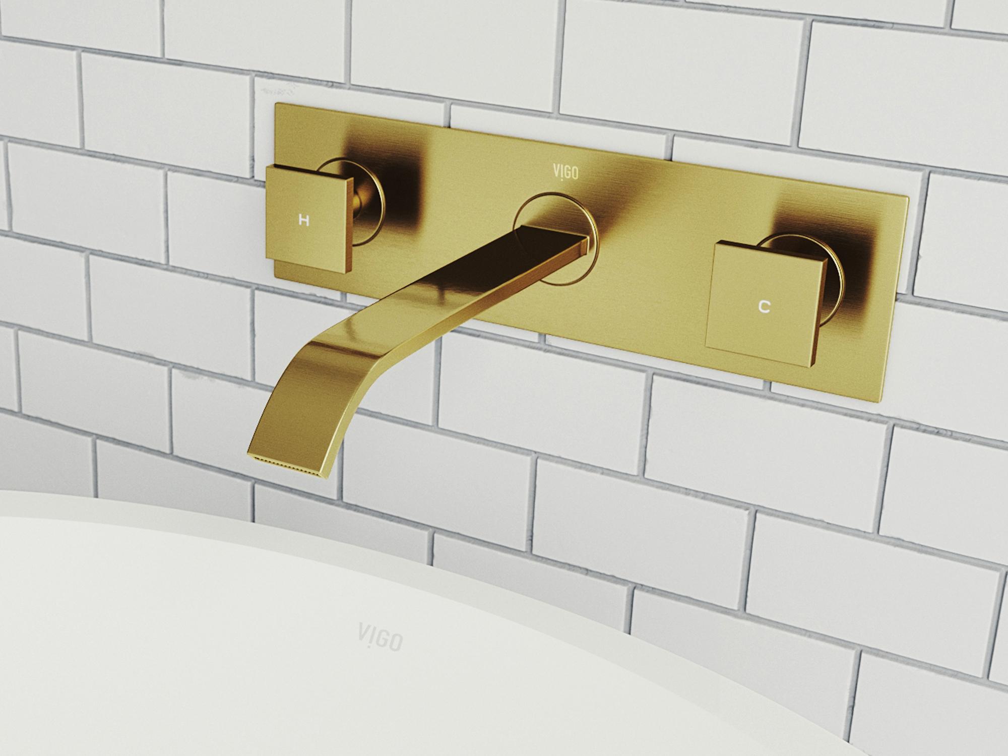 Vigo Titus Matte Brushed Gold Dual-Handle Wall-Mount Vessel Bathroom Faucet