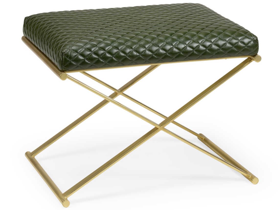 Wildwood Garrett Dark Green Gold Leather Accent Stool