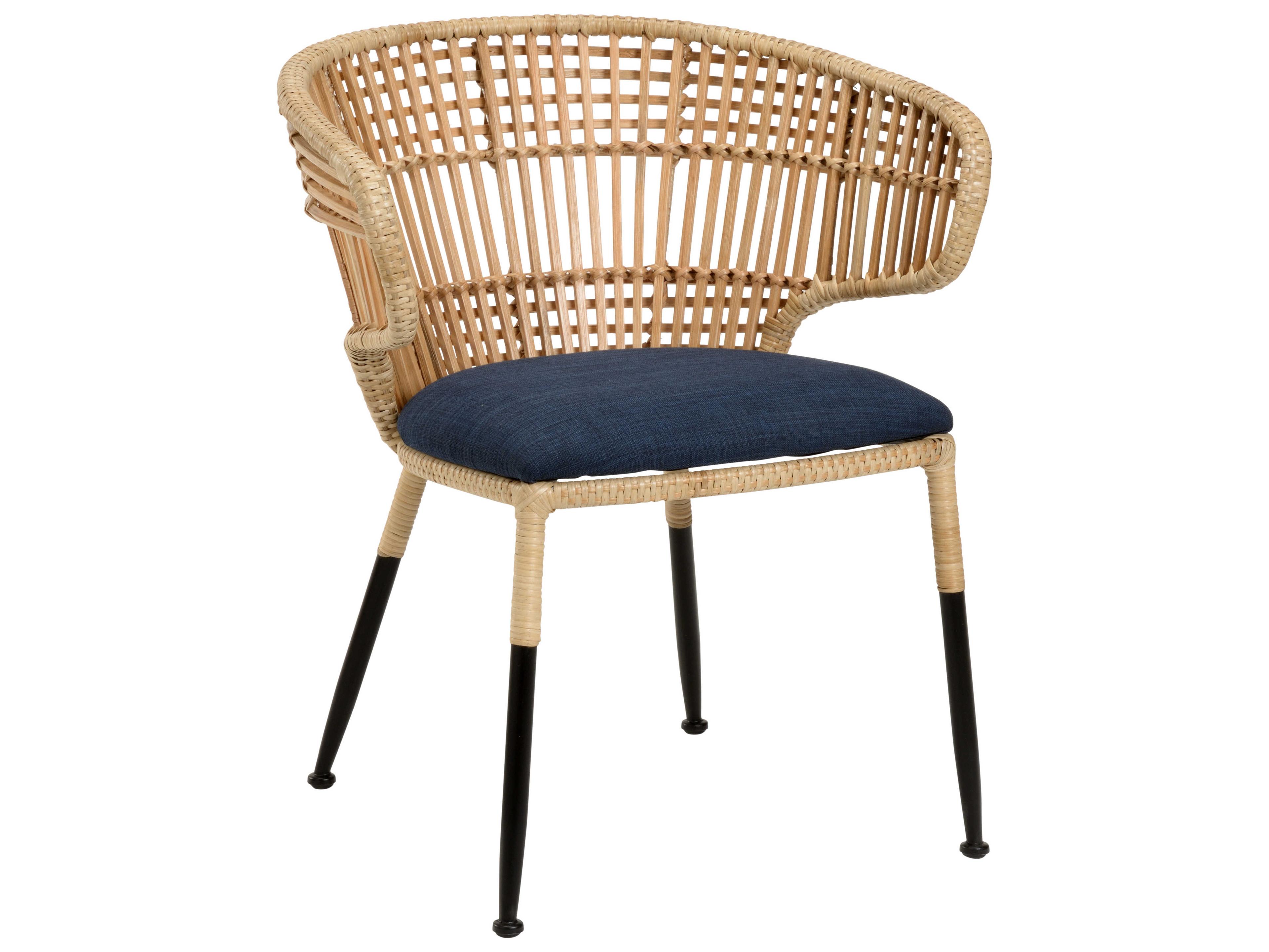 Wildwood Calder Rattan Blue Upholstered Arm Dining Chair
