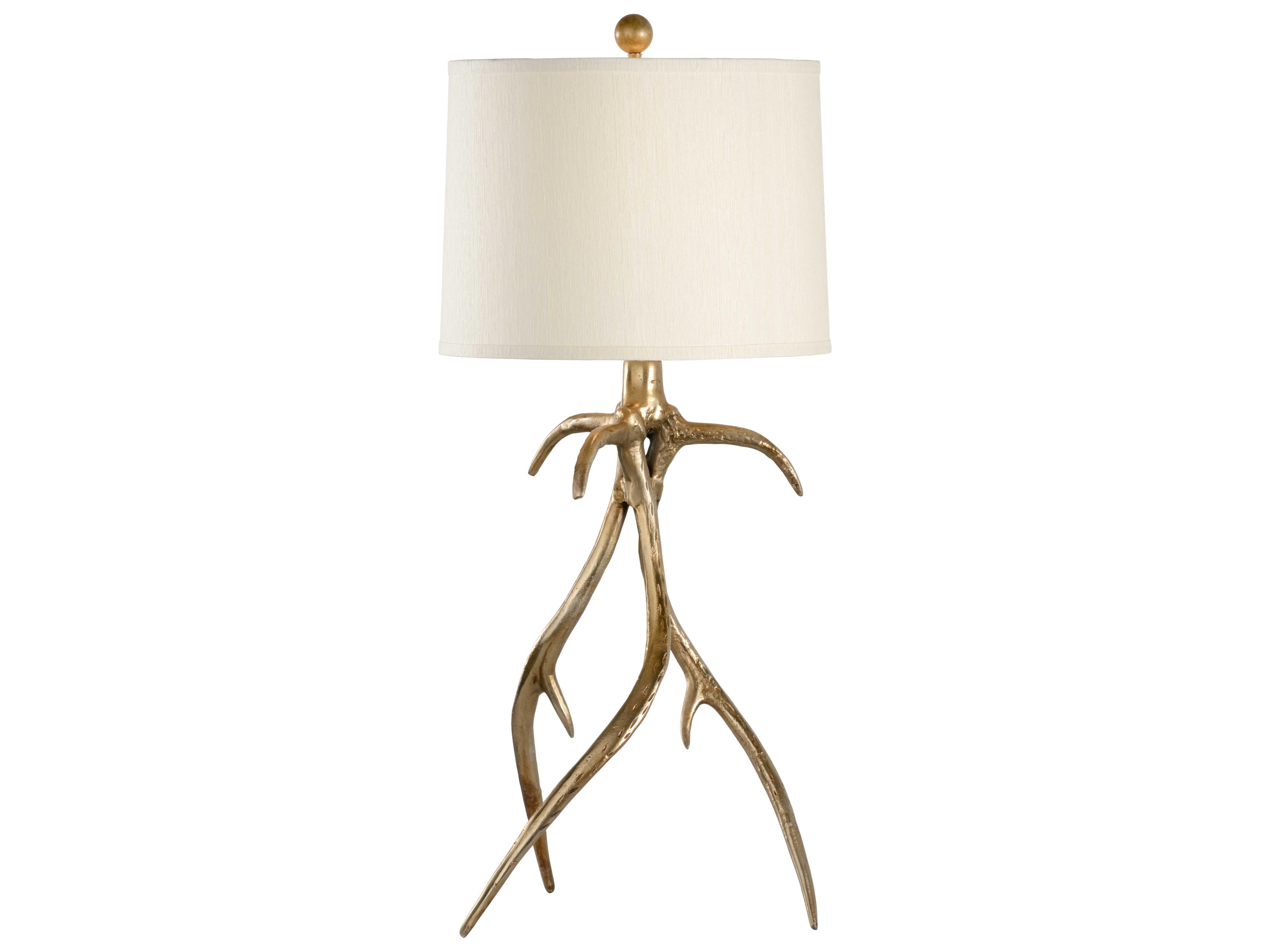 Wildwood Antler Hall Antique Brass Cream Raw Silk Buffet Lamp