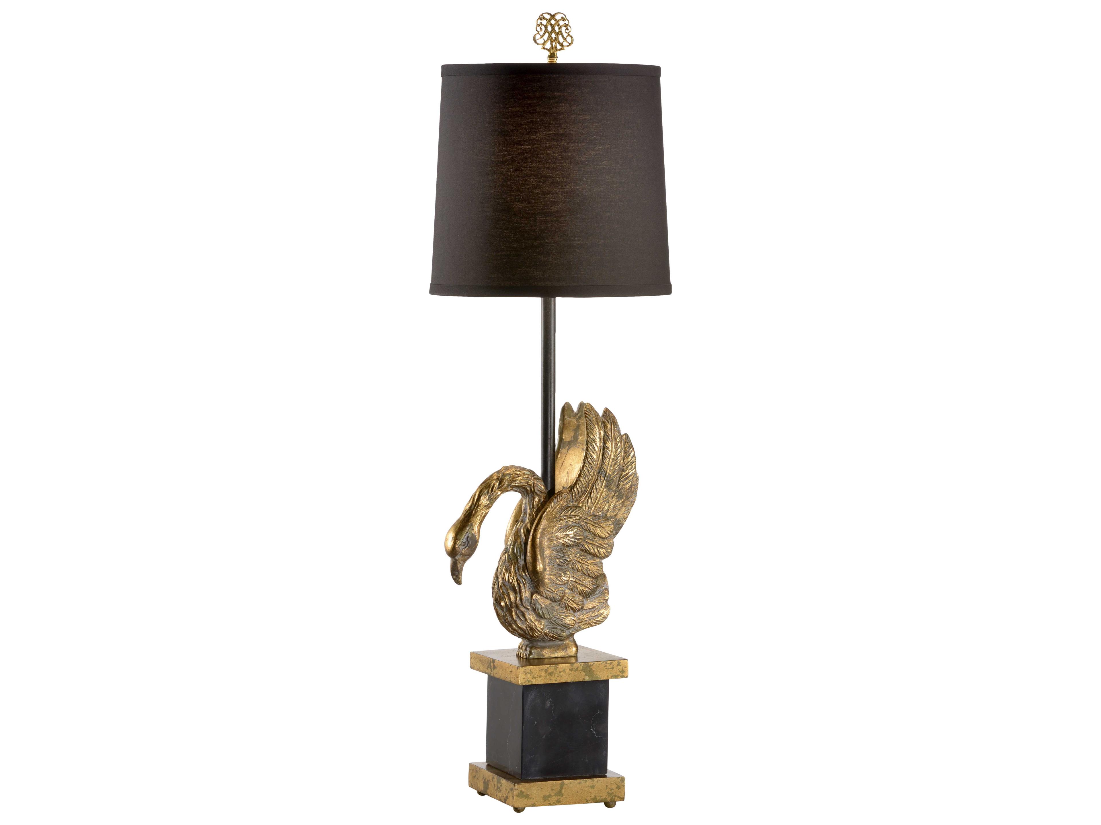 Wildwood Swan Lake Aged Gold Leaf Black Paper Buffet Lamp