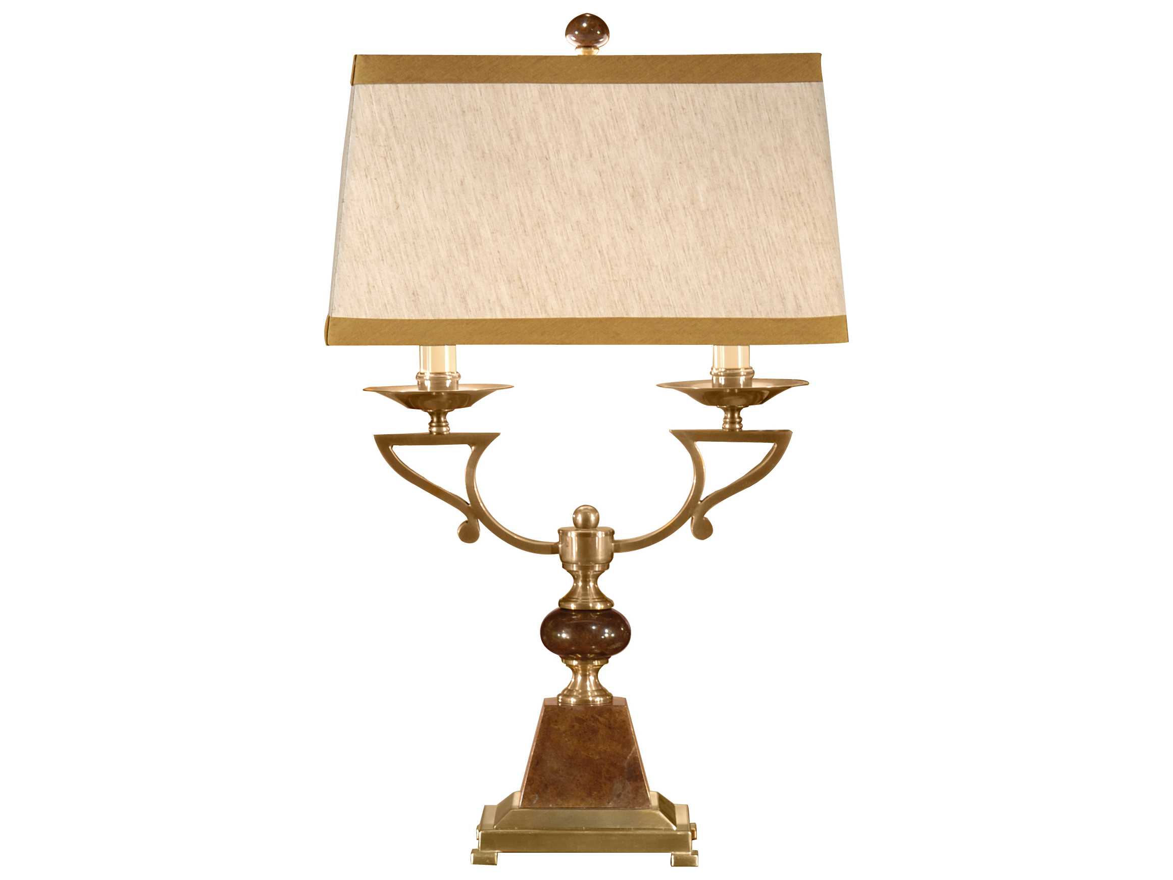 Wildwood Double Candle Natural Brown Mingled Tan Silkette Brass Buffet Lamp