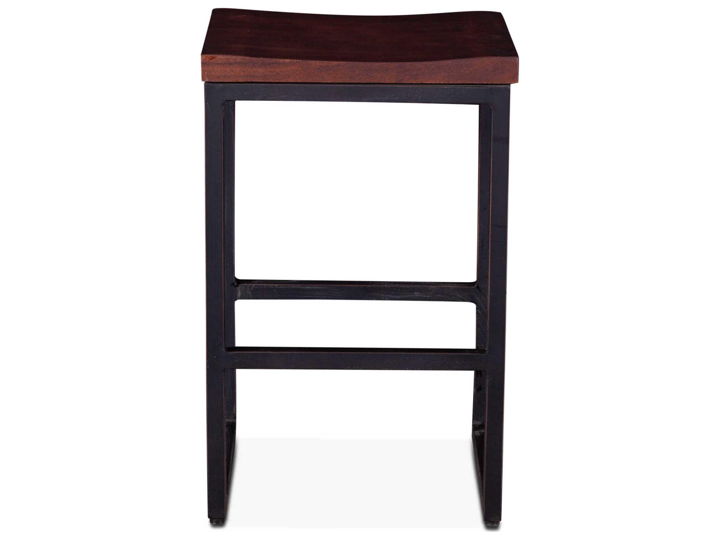 World Interiors Amici Acacia Wood Walnut Antique Zinc Counter Stool
