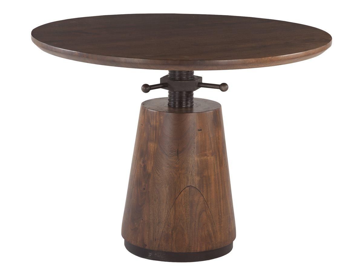 World Interiors Amici Round Wood Walnut Antique Zinc Dining Table