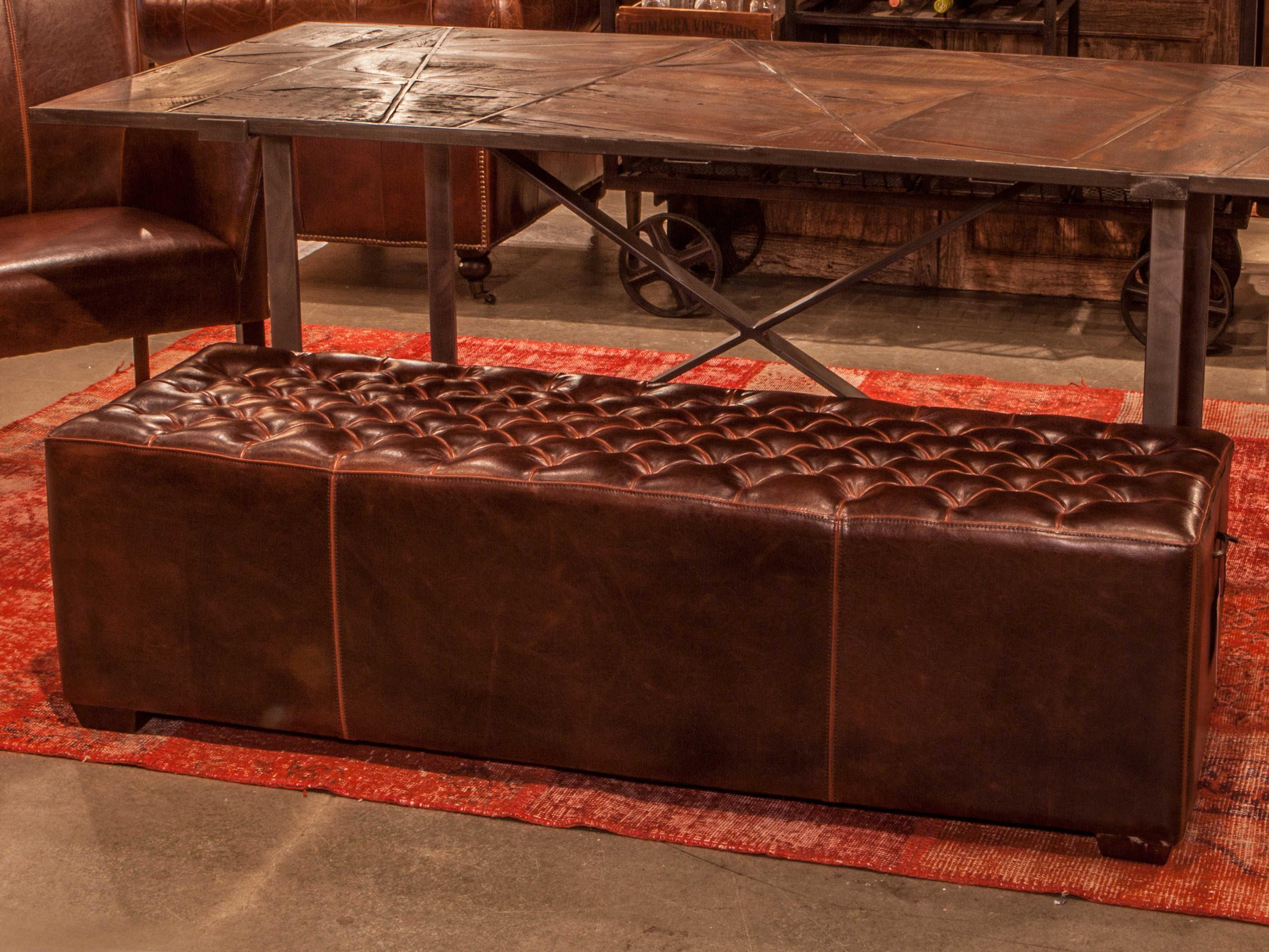 World Interiors Arabella Antique Bronze Brown Leather Accent Bench