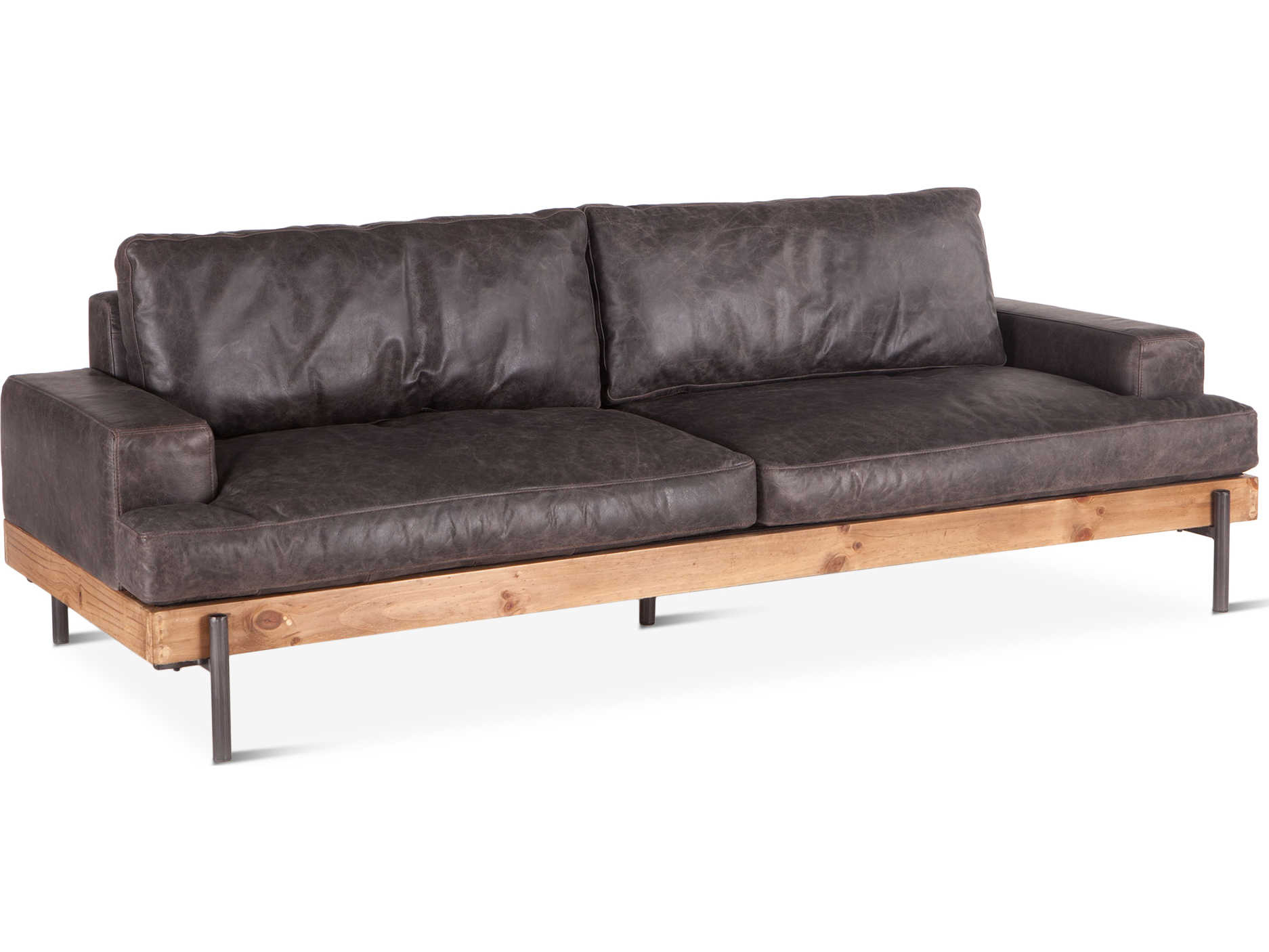 World Interiors Chiavari Distressed Antique Zinc Brown Leather Sofa