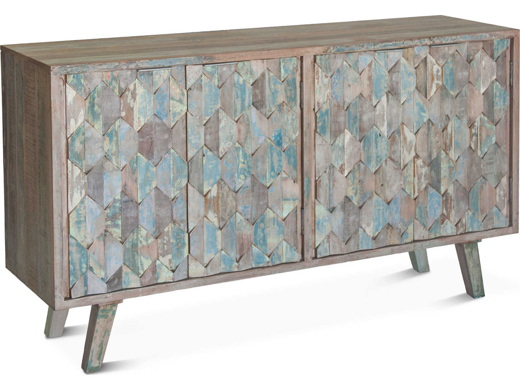 World Interiors Cordoba 61" Teak Wood Vintage Teal Sideboard