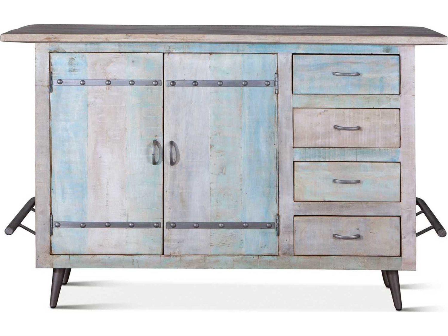 World Interiors Cordoba Blue Teak Wood Vintage Teal Bar Cabinet