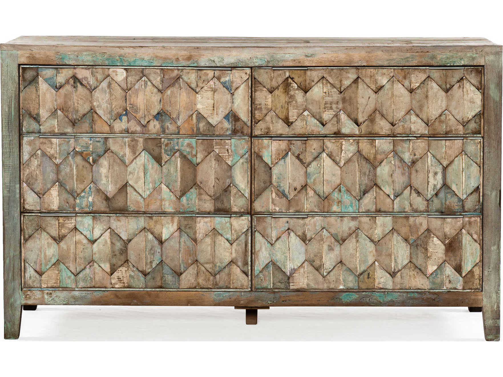 World Interiors Cordoba 6-Drawers Blue Teak Wood Double Dresser