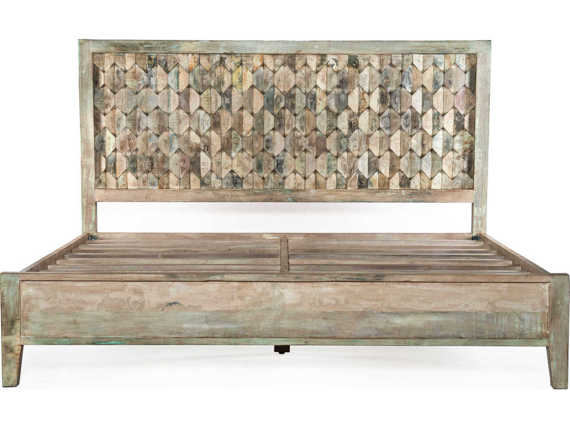 World Interiors Cordoba Vintage Teal Blue Teak Wood King Platform Bed