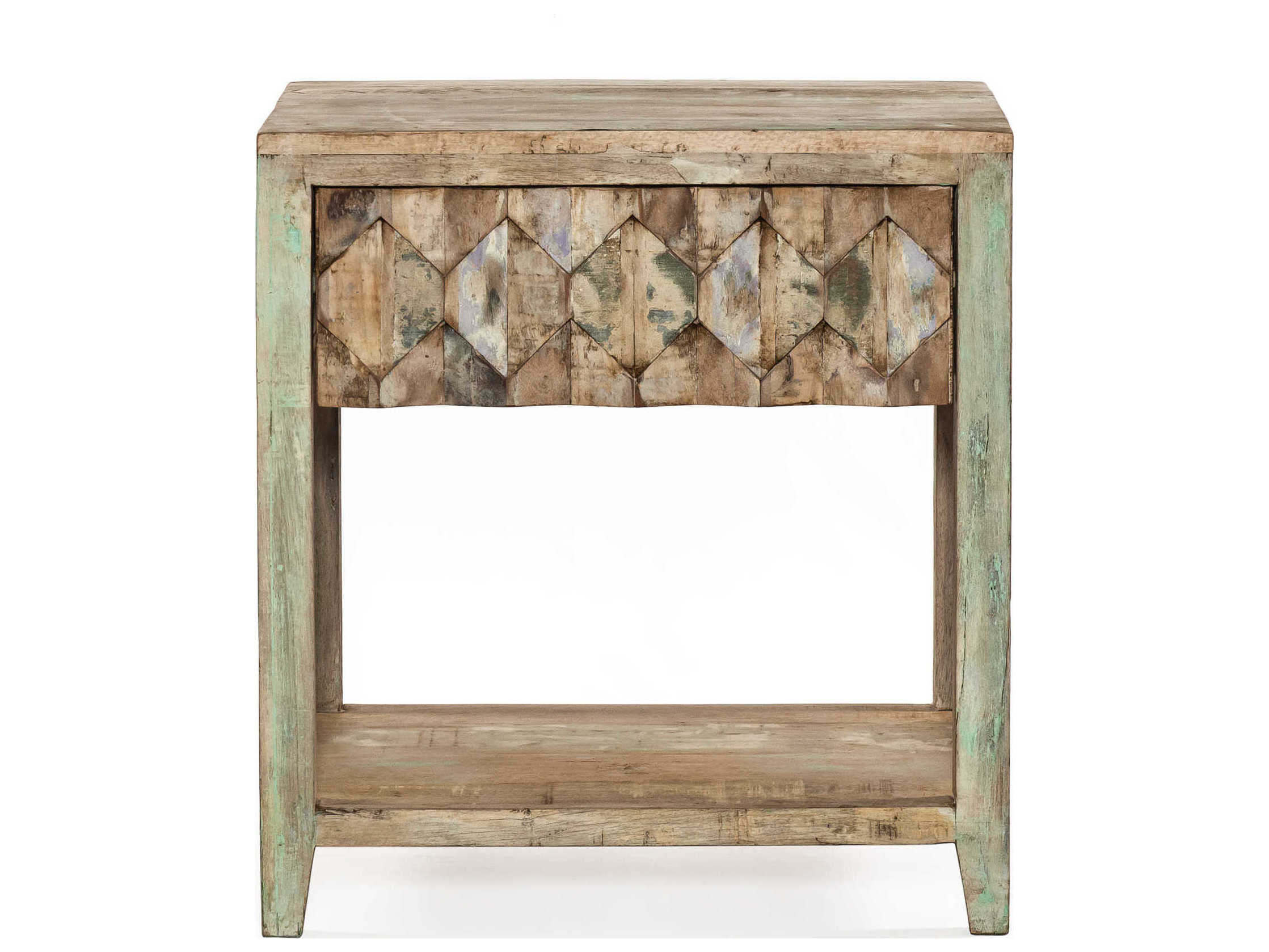 World Interiors Cordoba 1-Drawer Blue Teak Wood Chest Nightstand