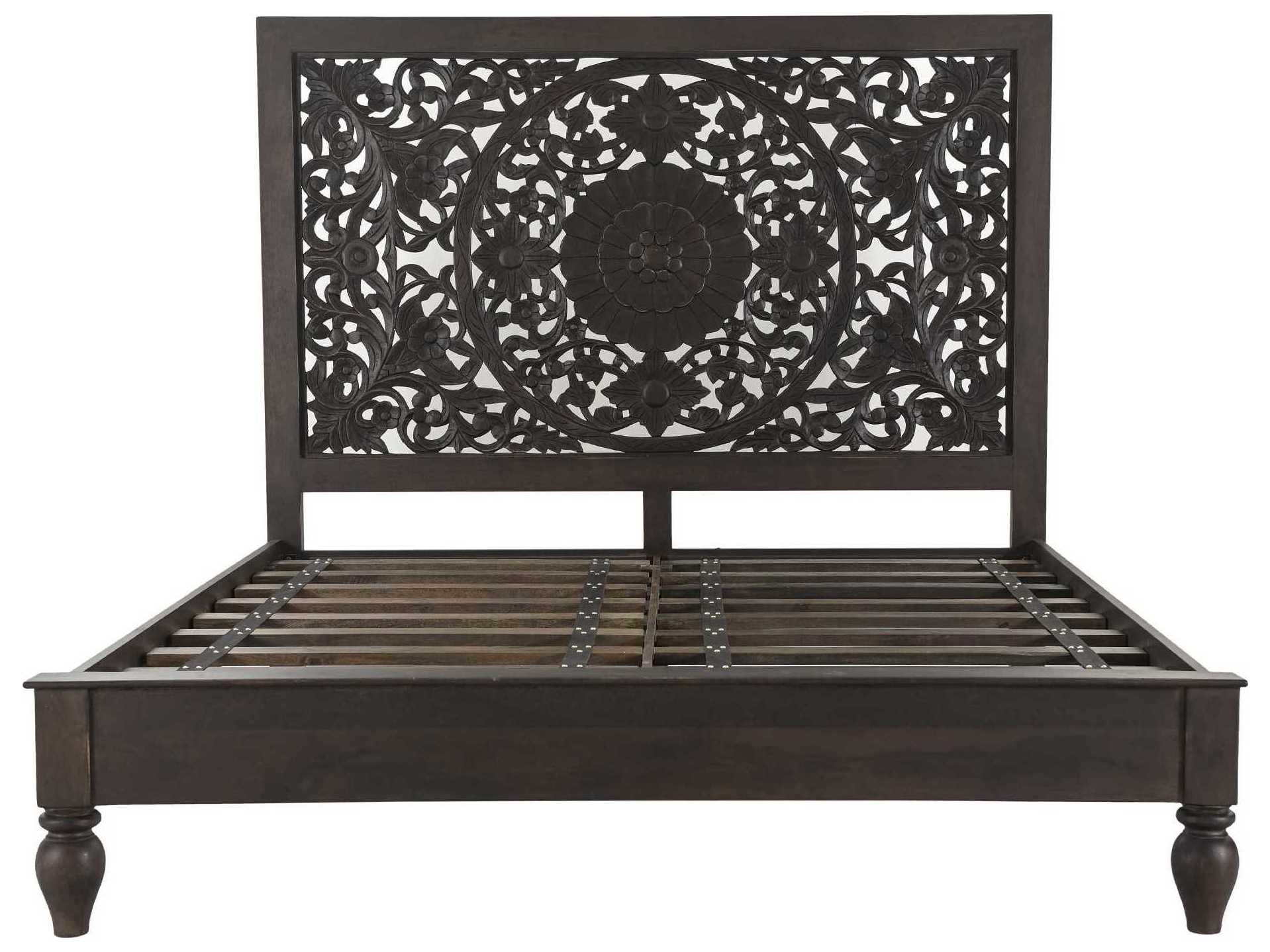 World Interiors Haveli Vintage Brown Mango Wood King Platform Bed