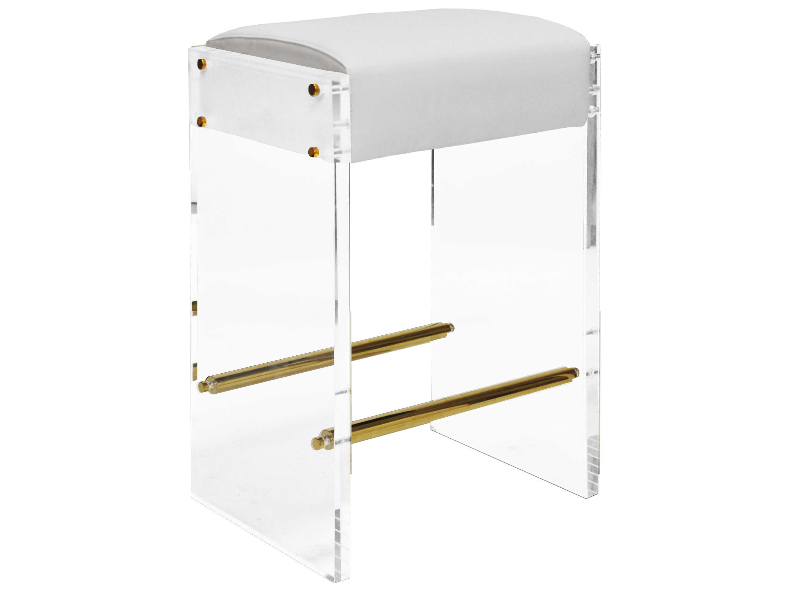 Worlds Away White Faux Leather Accent Stool