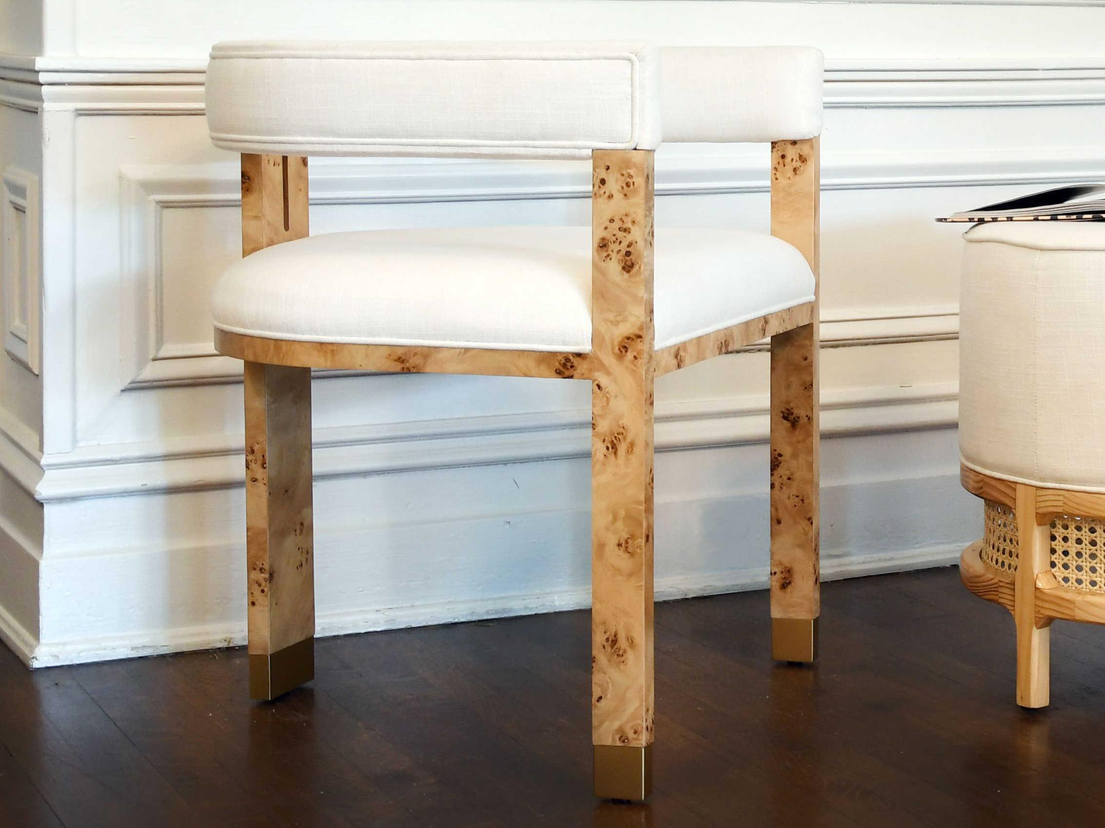 Worlds Away Brown Upholstered Arm Dining Chair