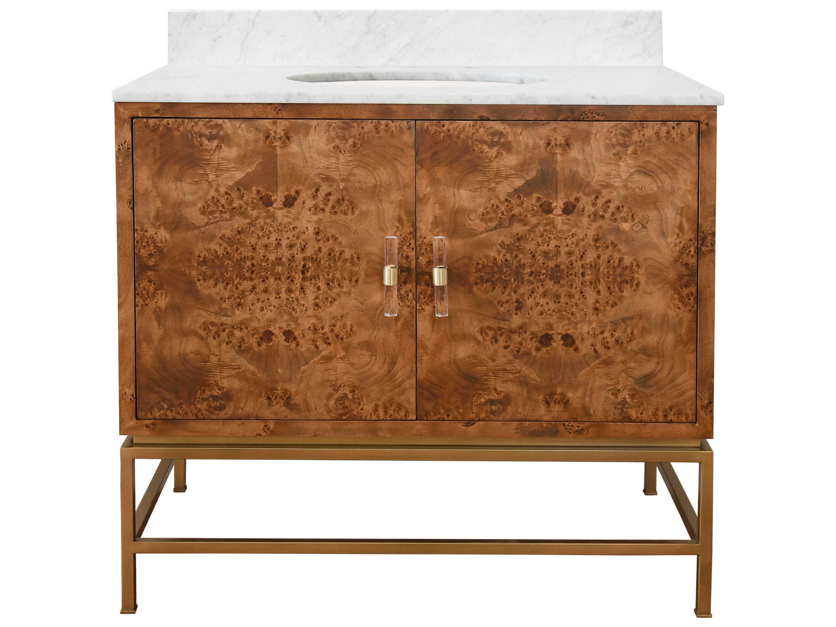 Worlds Away Dark Burl Wood / Antique Brass / White Carrara Marble 36" Single Vanity