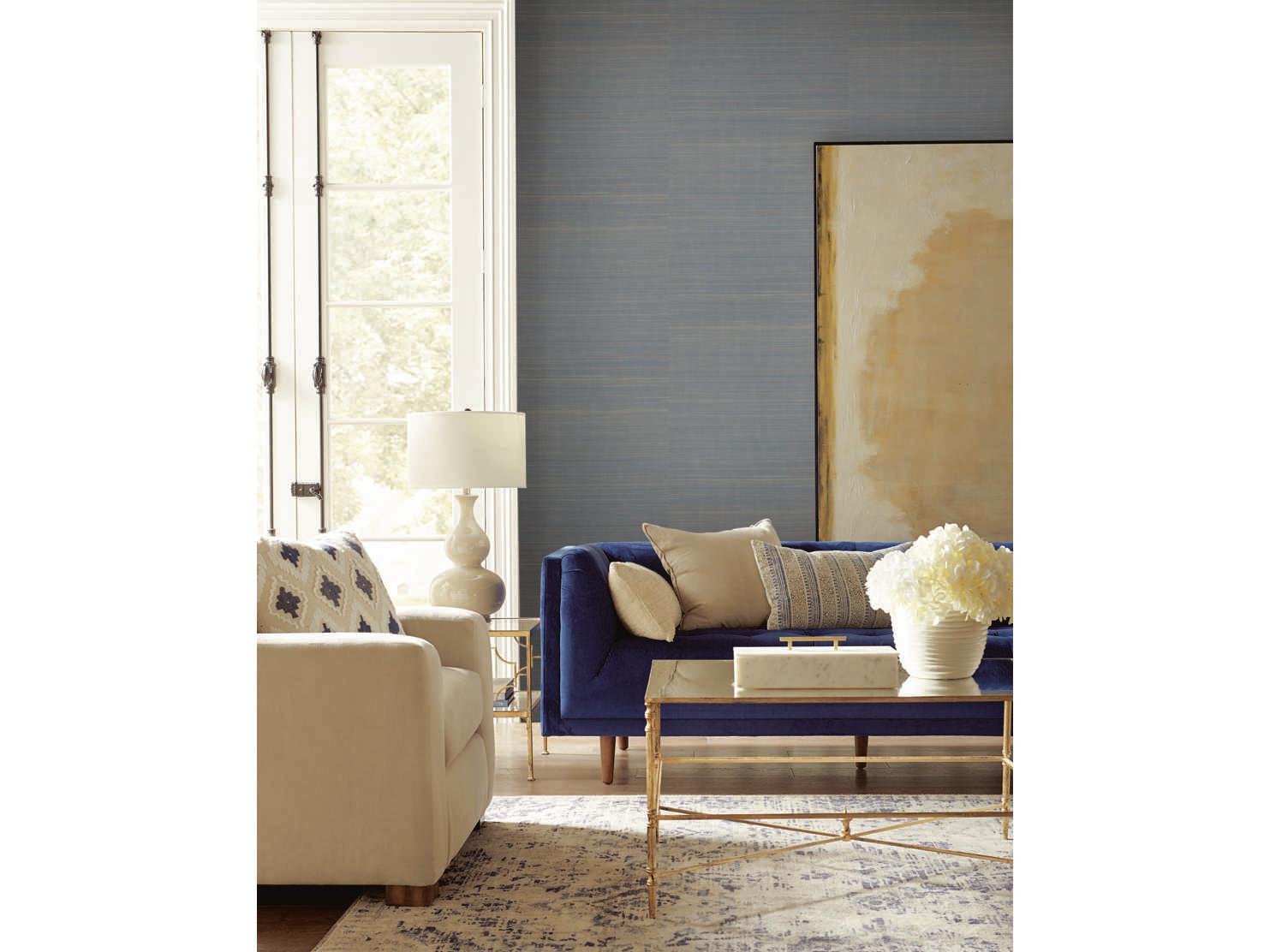 York Wallcoverings Grasscloth Resource Library Blue Abaca Weave Wallpaper