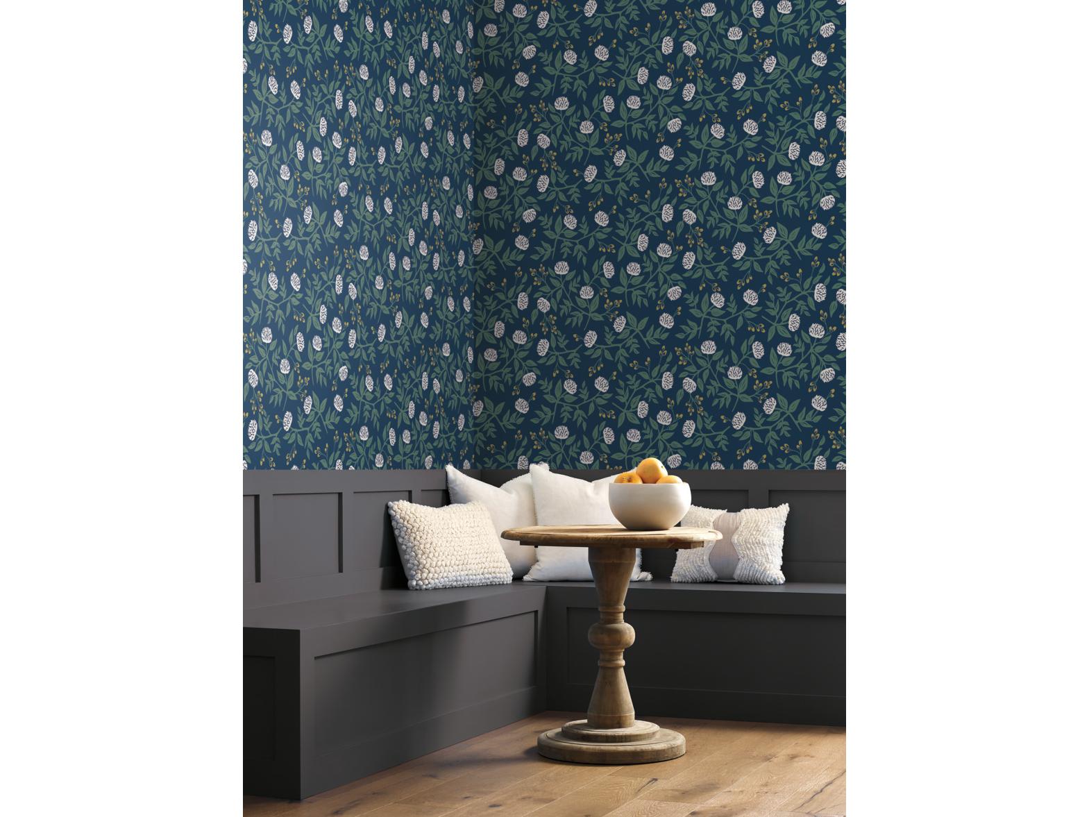 York Wallcoverings Navy Peonies Wallpaper